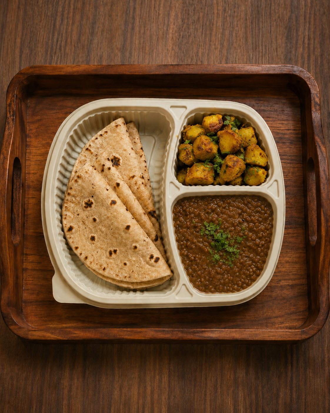 Black Masoor Dal + Chatrpati Arbi ki Sabji + 3× Ghee Brushed Whole Wheat Roti