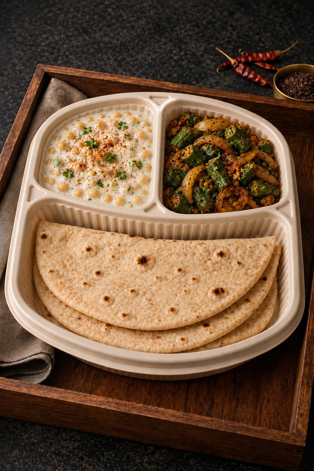 Pyaz wali Bhindi + Boondi Raita + 3× High Protein Ghee Roti