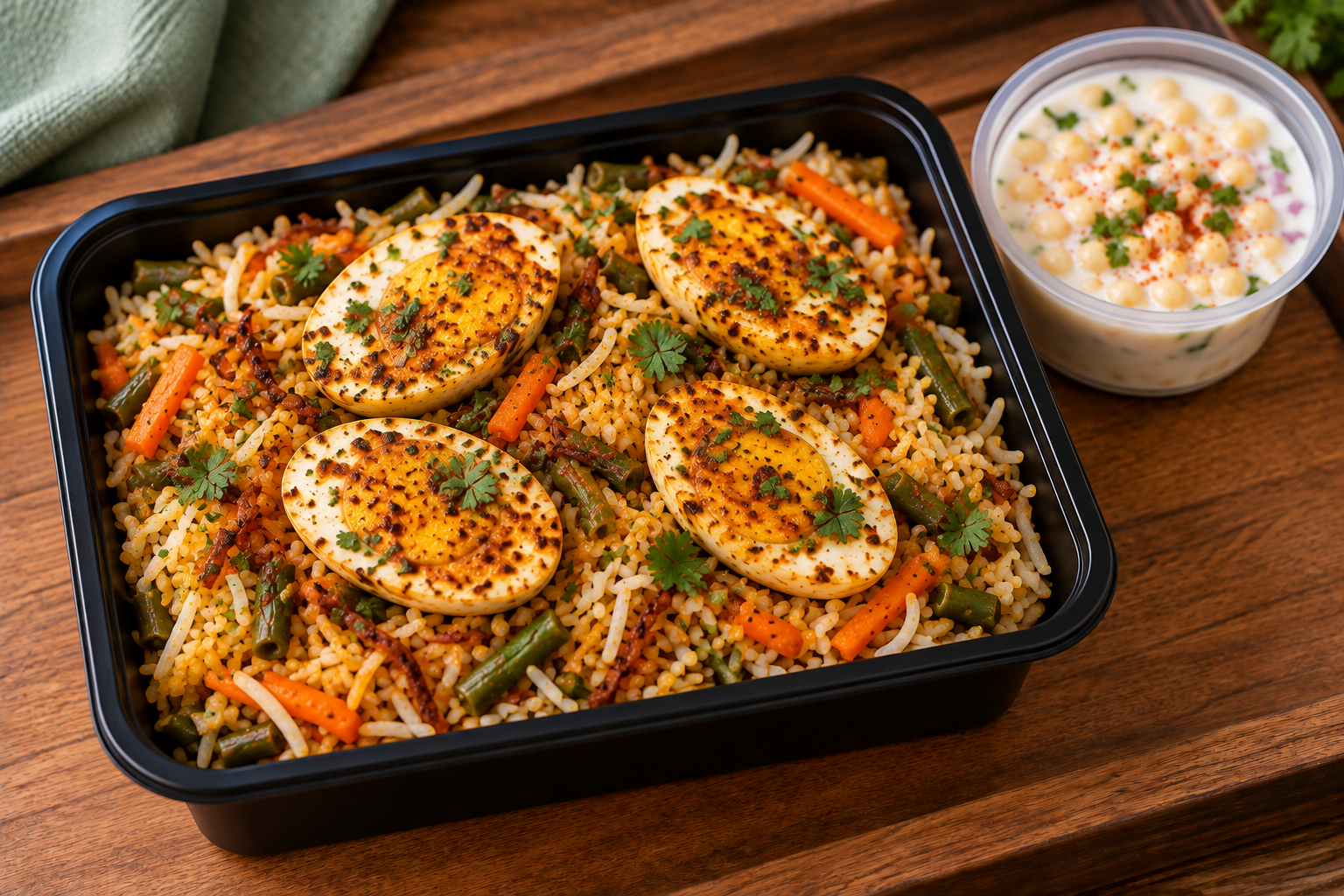 Egg Biryani (homestyle) with Raita
