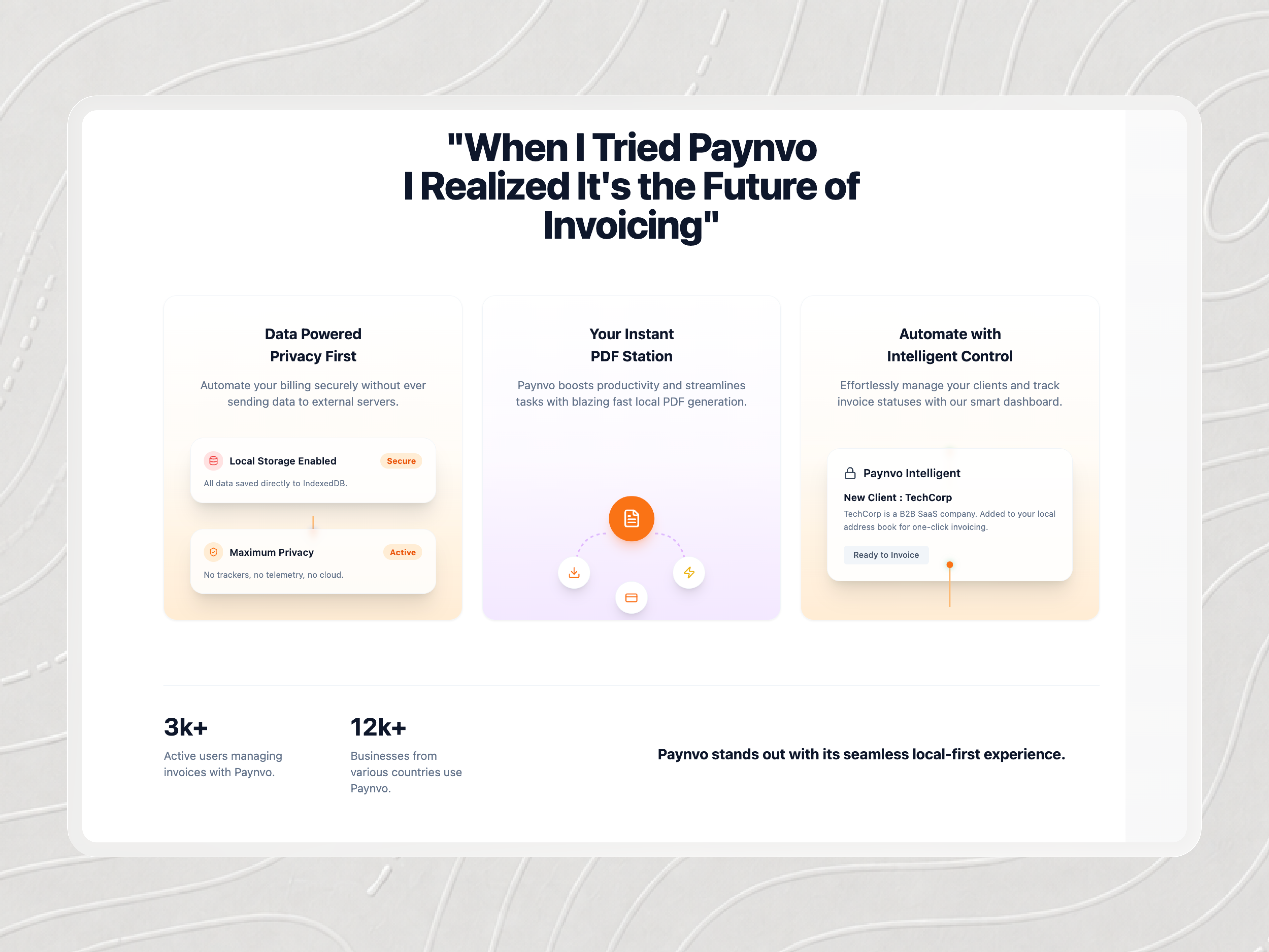 Paynvo Privacy-First Invoicing Dashboard and Financial Analytics Layout