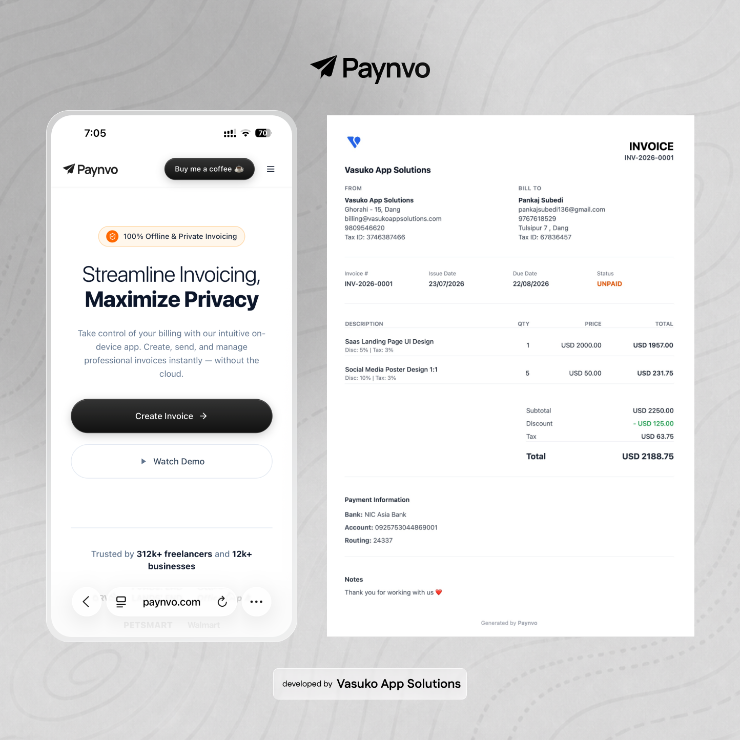 Paynvo Client Management Directory and Mobile Responsive Interface
