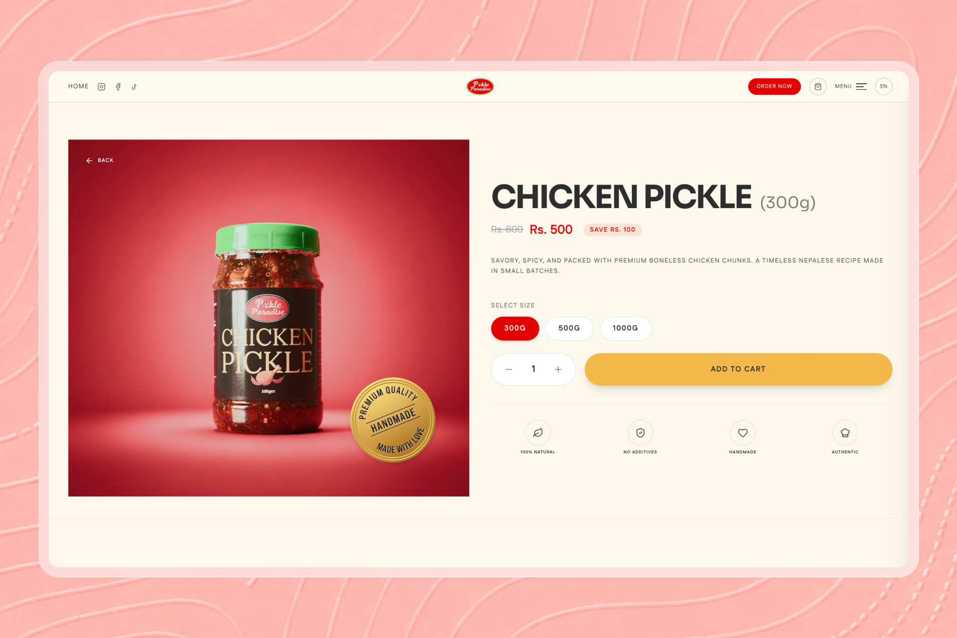 Pickle Paradise Product Detail Layout and Variant Selection
