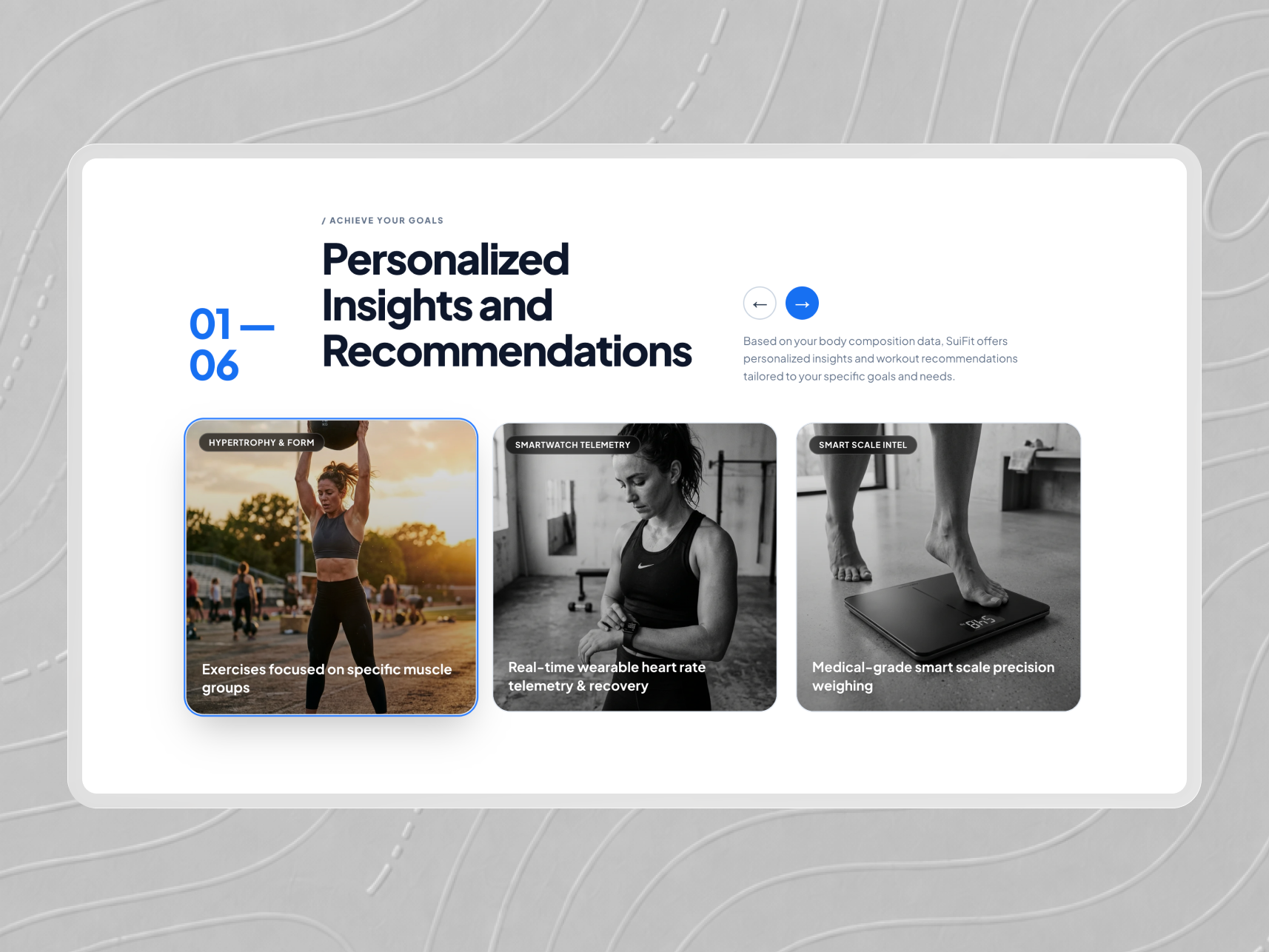 SuiFit Personalized Insights and Recommendations Carousel Showcase