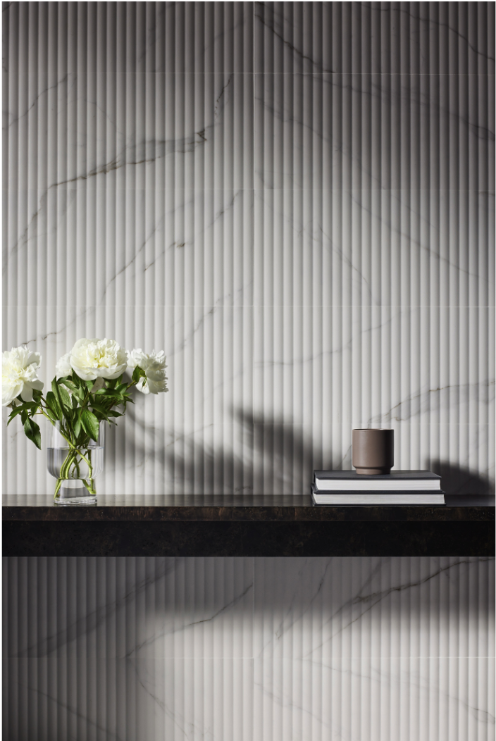 Kelli Fontana Tommas Carrara Ceramic Wall Tile - 12 x 35 in.