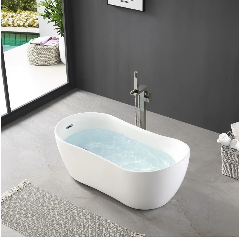 Ove Decors Issac 58" Free Standing Acrylic Soaking Tub with Reversible Drain, Drain Assembly, and Overflow