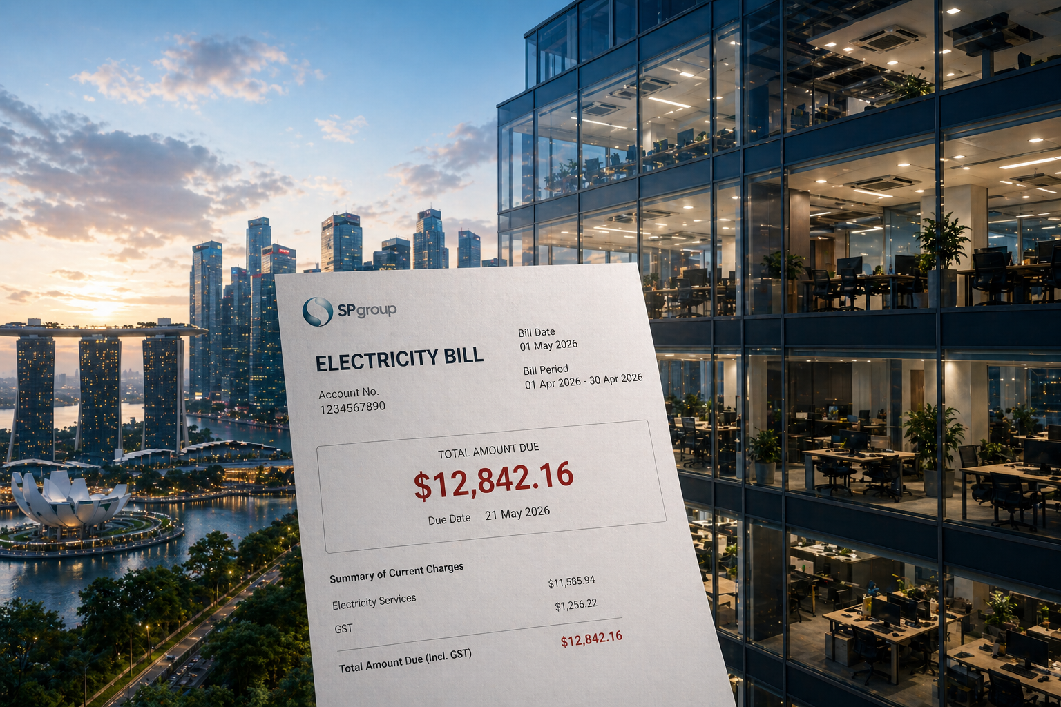 commercial building electricity consumption breakdown Singapore HVAC lighting plug loads