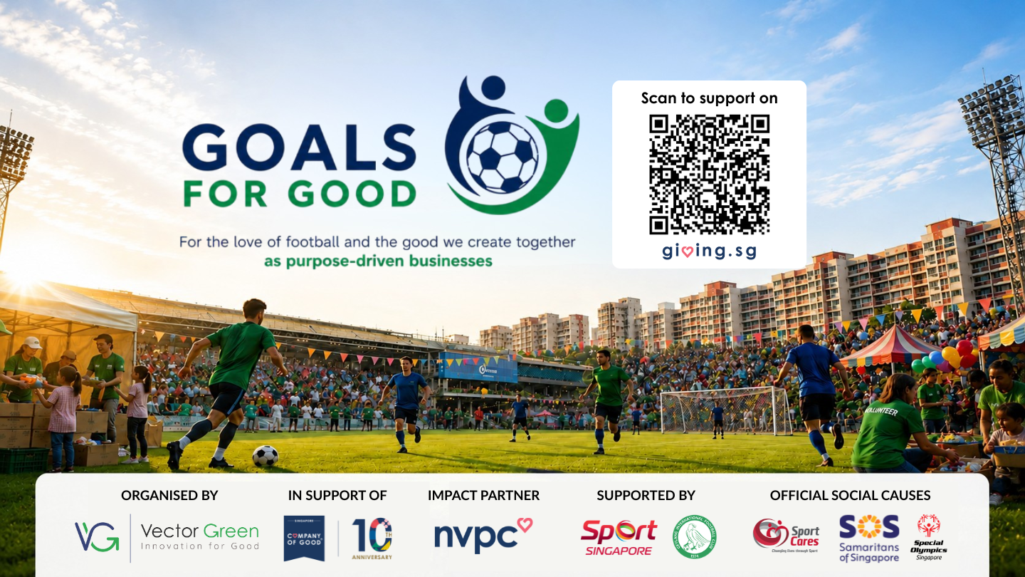 Employees participating in Goals for Good 2026, Singapore's corporate charity football tournament supporting local charities through sport.