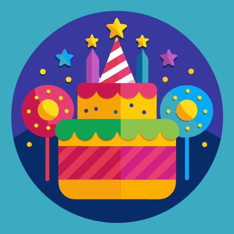 Bright and Festive Birthday Cake Vector Icon Perfect for Party Invitations