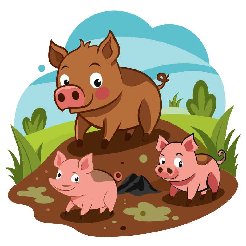 Delightful Vector Illustration of Playful Hogs in Mud for Creative Projects