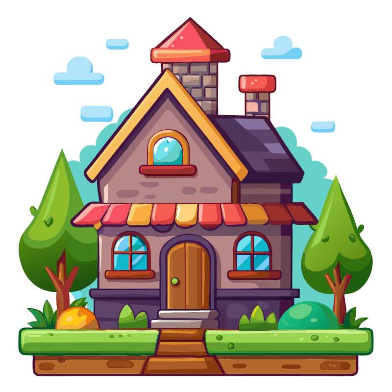 Enchanting Cartoon Game House Vector for Digital Download and Editing