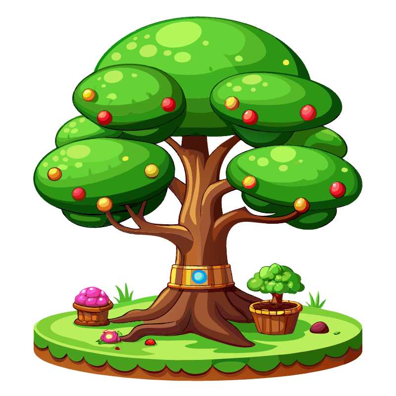 Enchanting Cartoon Game Tree Vector Graphic for Digital Design