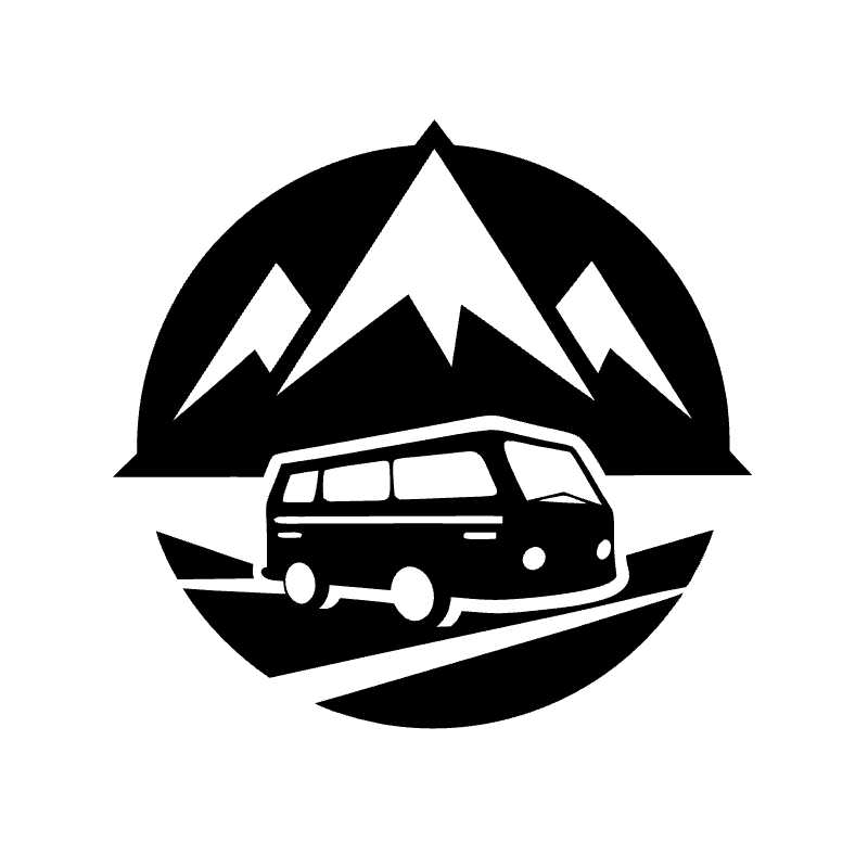 Mountain Adventure Awaits with Our Travel Van Vector Logo