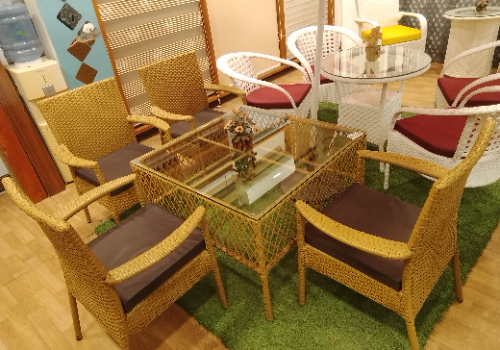 4 seater dining with gap weaven square table