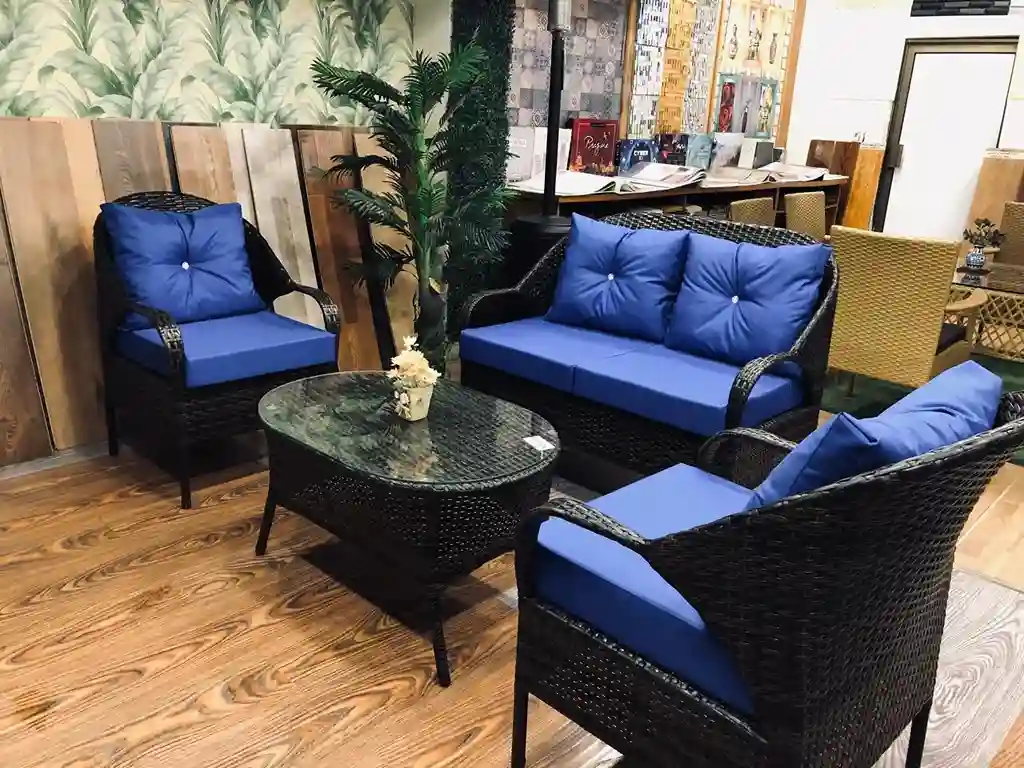 Blue Rattan Sofa Set