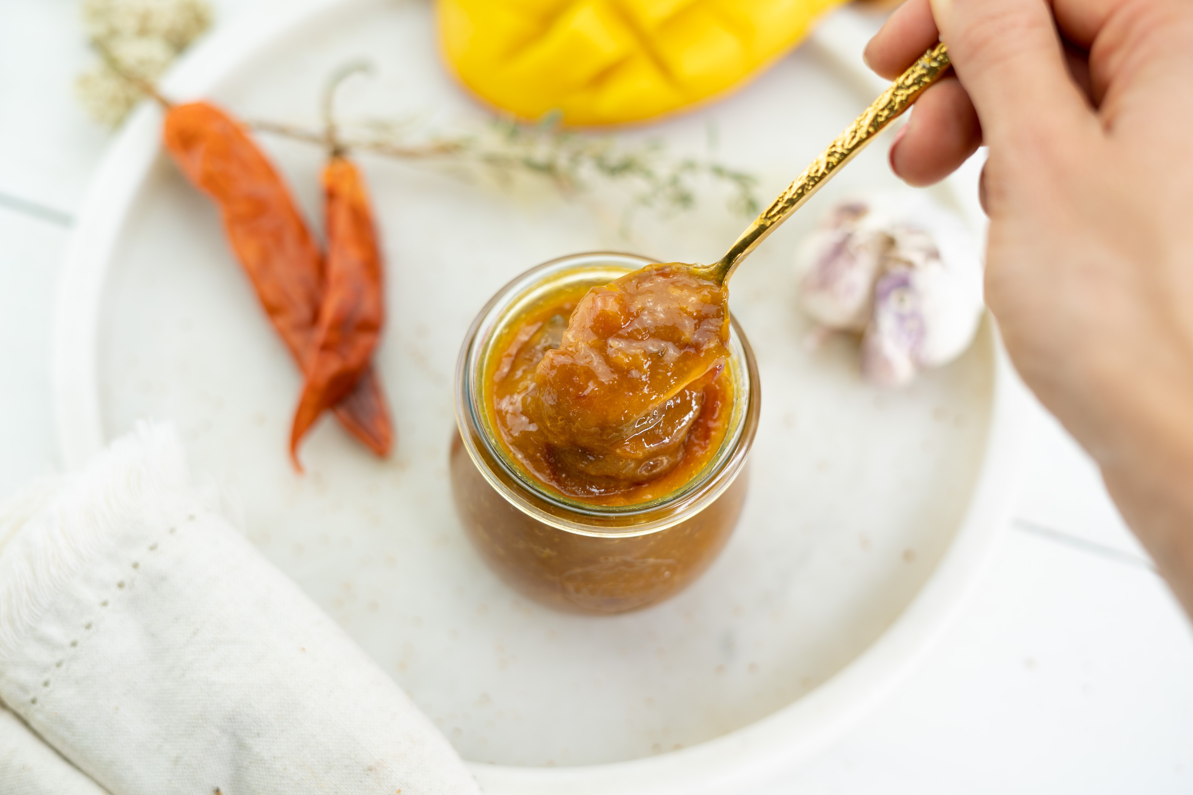 Rezept Serviervorschlag Feuriges Mango Chutney mit Jalapeños