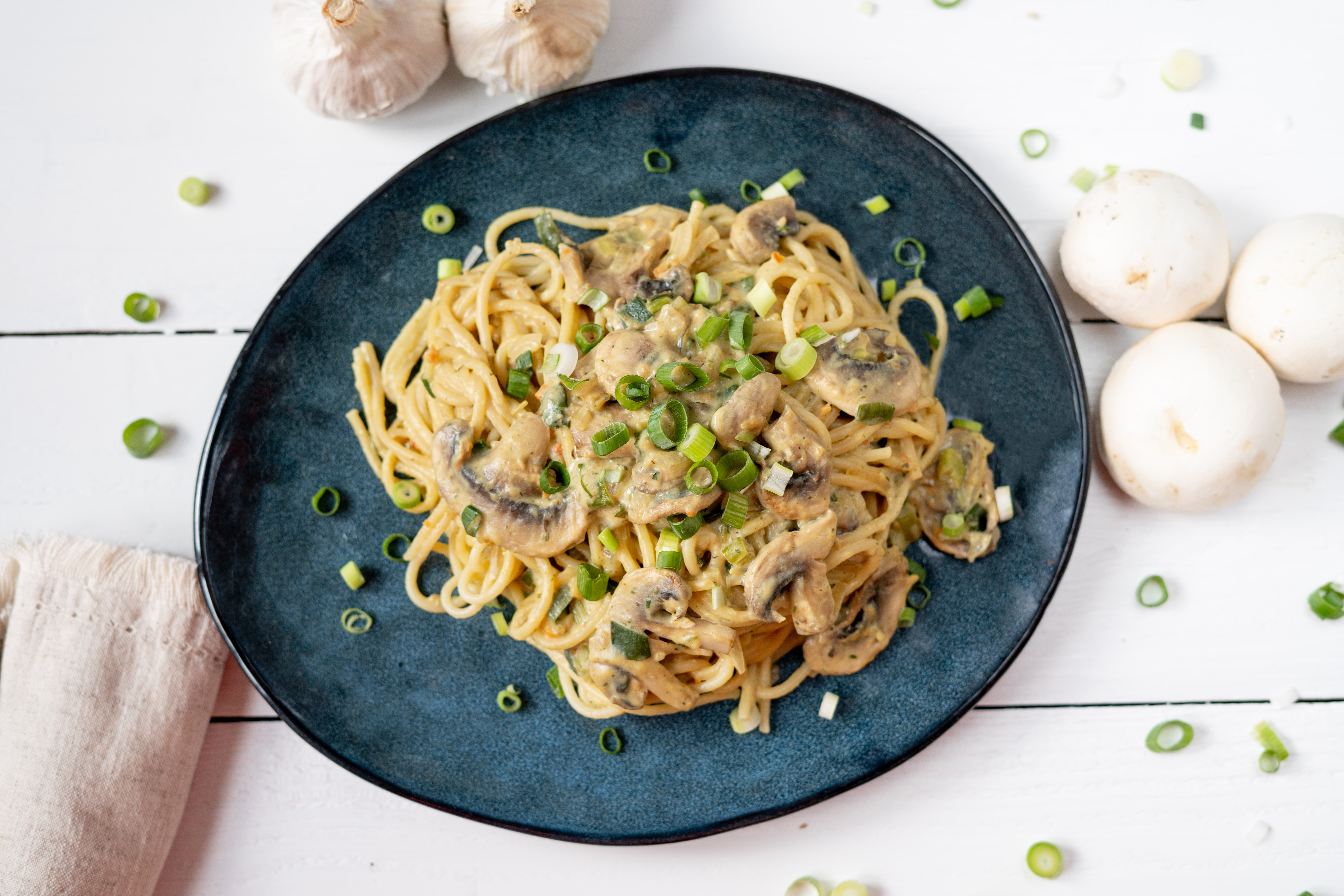 Rezept Serviervorschlag Spaghetti Carbonara mit Pilzen