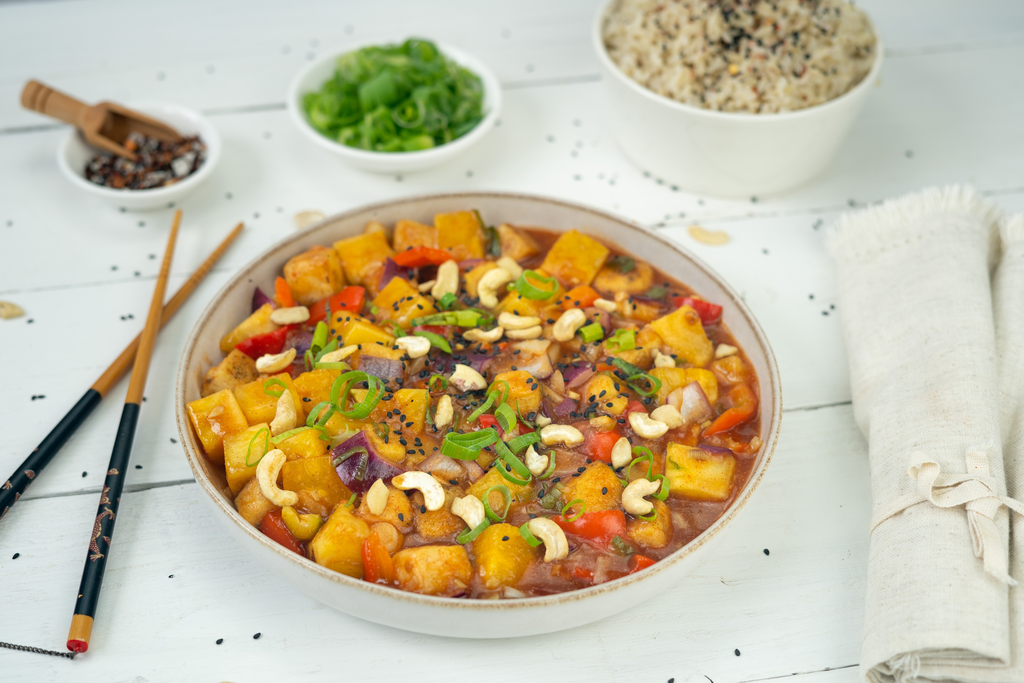 Rezept Serviervorschlag Tofu süß sauer mit Ananas