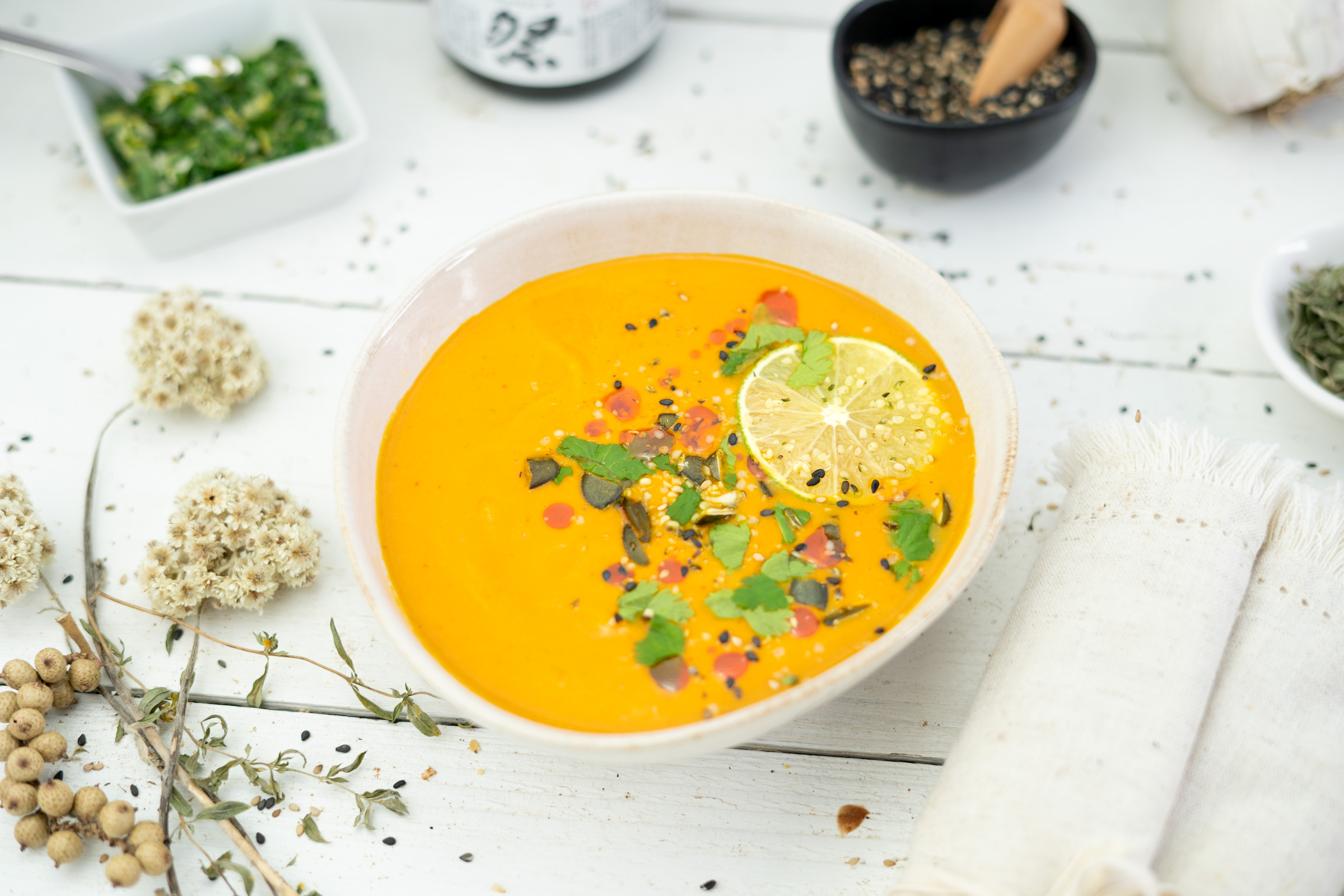 Rezept Serviervorschlag Thai Curry - Kürbissuppe