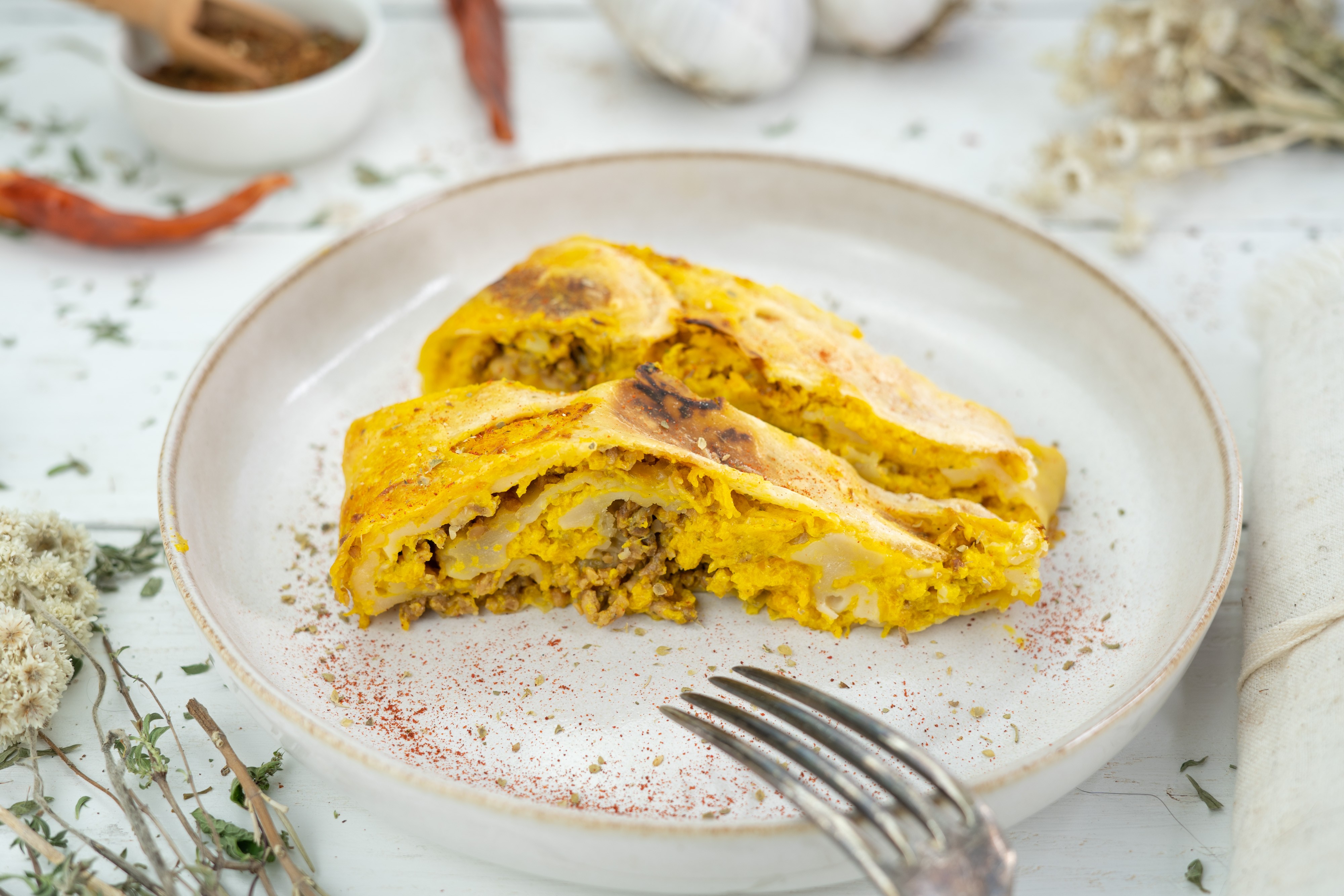 Rezept Serviervorschlag Kürbisstrudel mit Faschiertem 