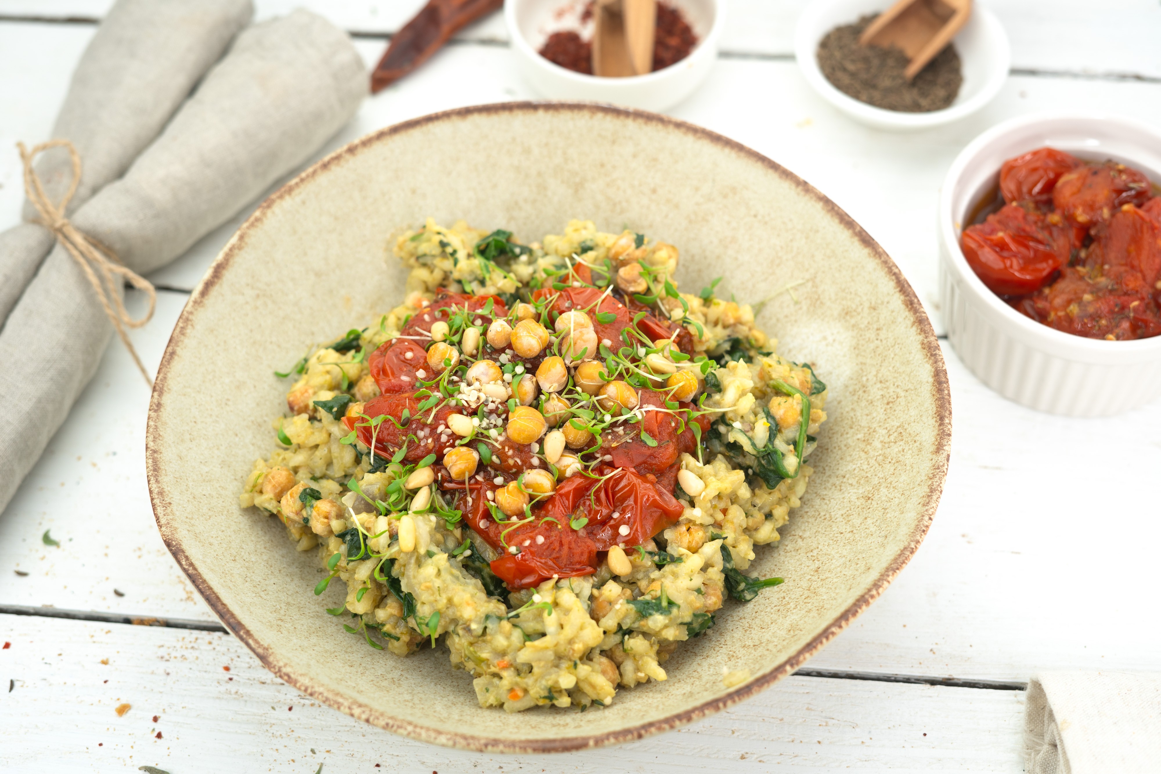 Rezept Serviervorschlag Risotto mit Pesto und Spinat