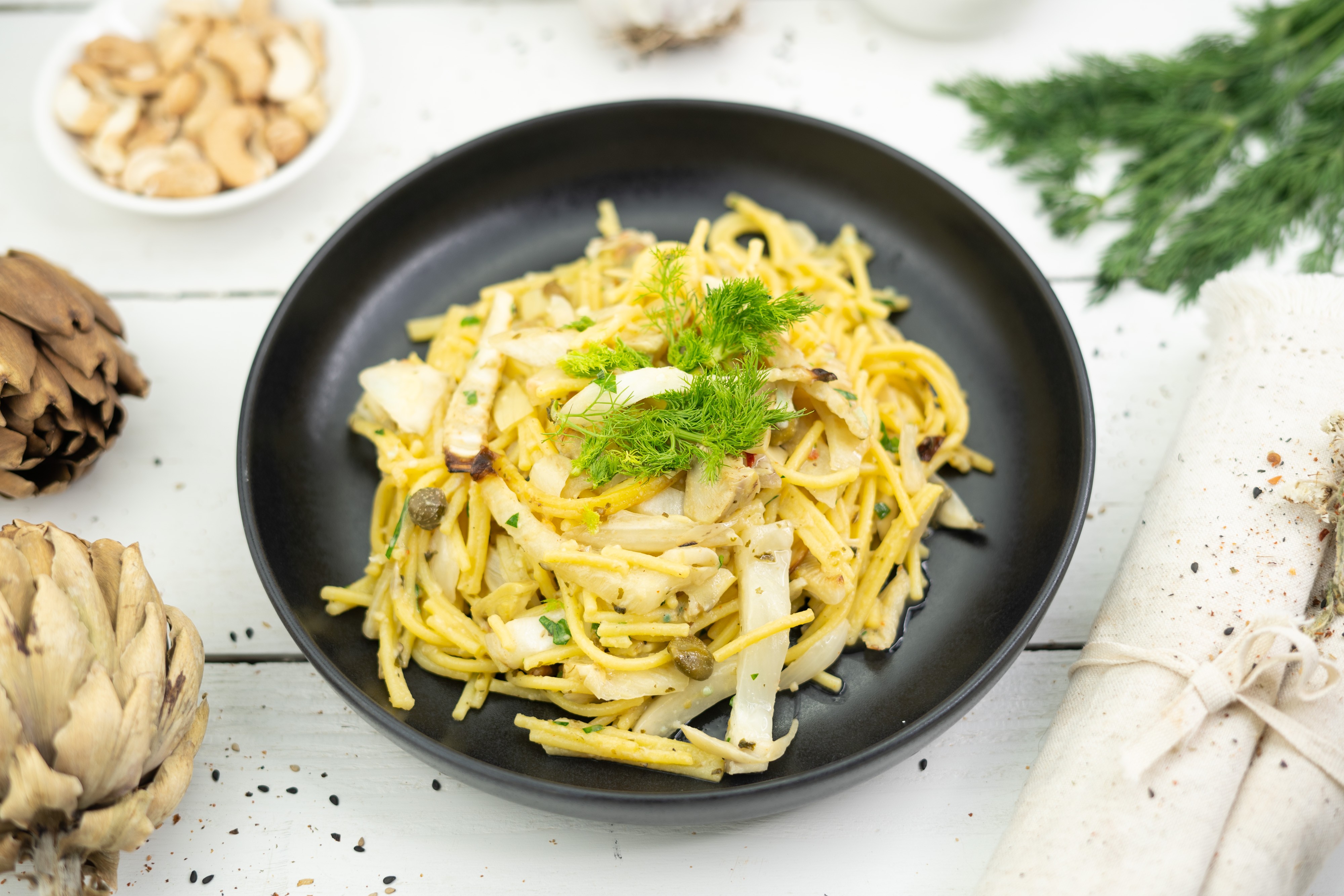 Rezept Serviervorschlag Cremige Fenchel - Artischocken Pasta