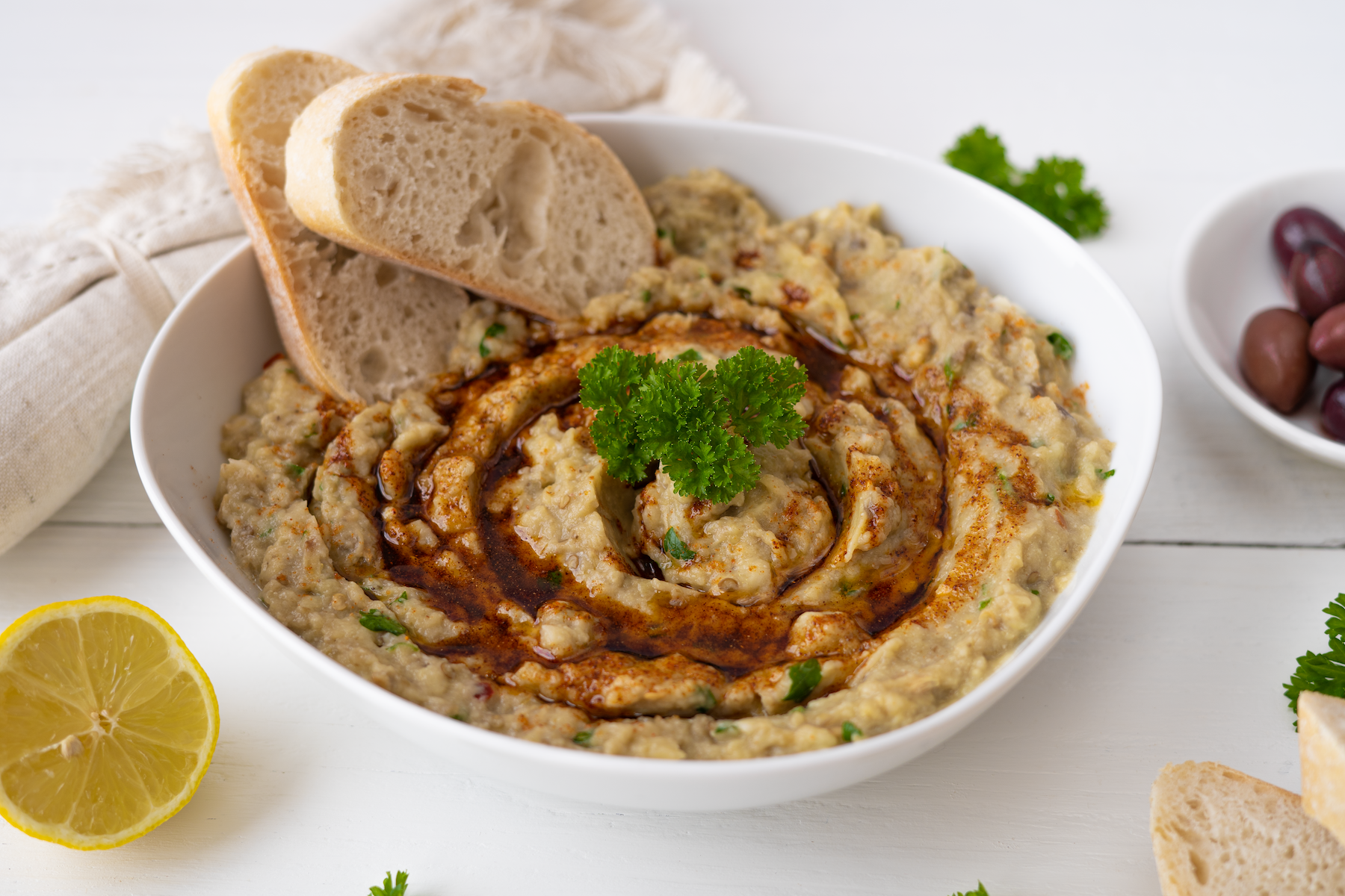 Rezept Serviervorschlag Baba Ganoush - cremiger Auberginen Dip