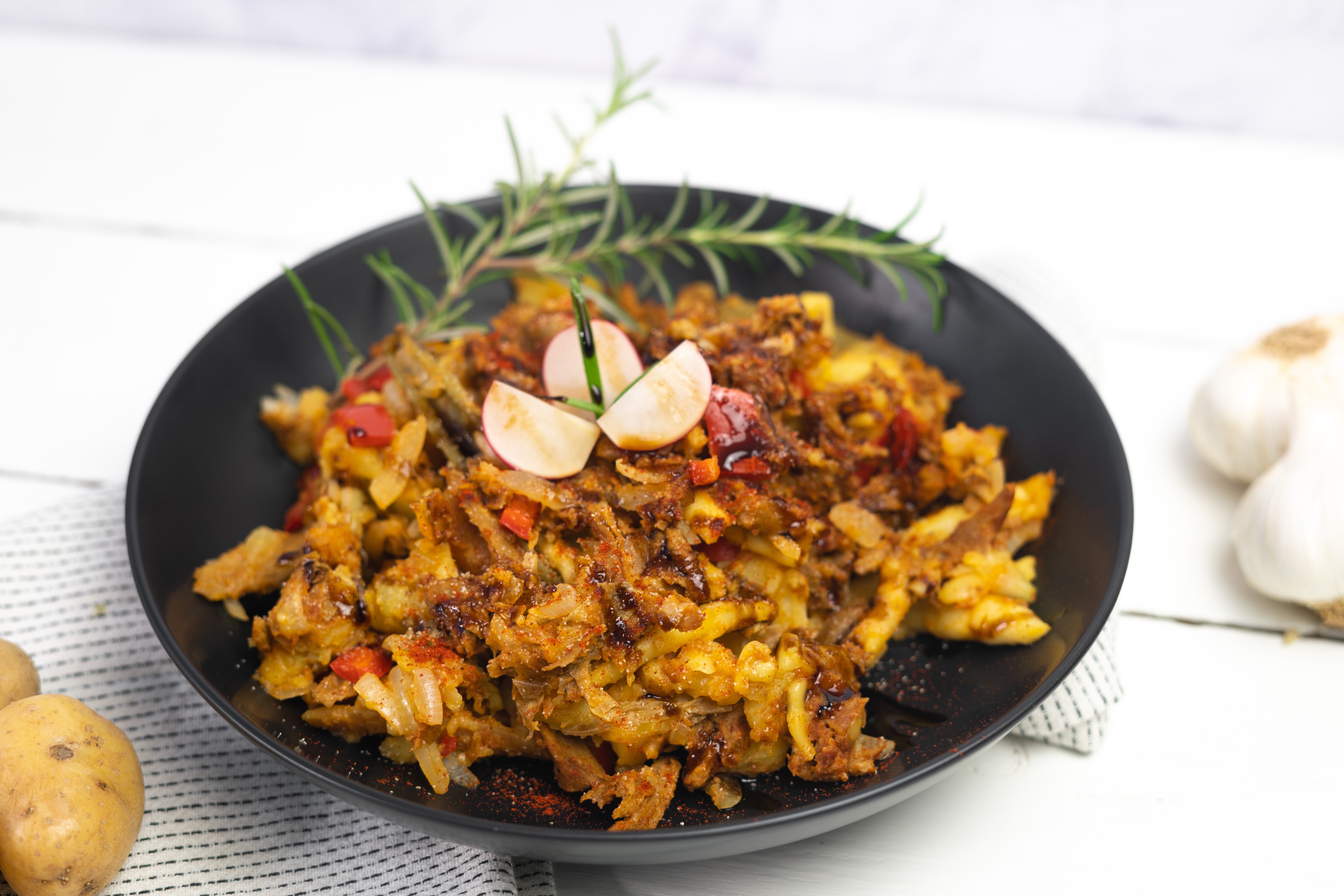 Rezept Serviervorschlag Grenadiermarsch mit veganem Hühnchen