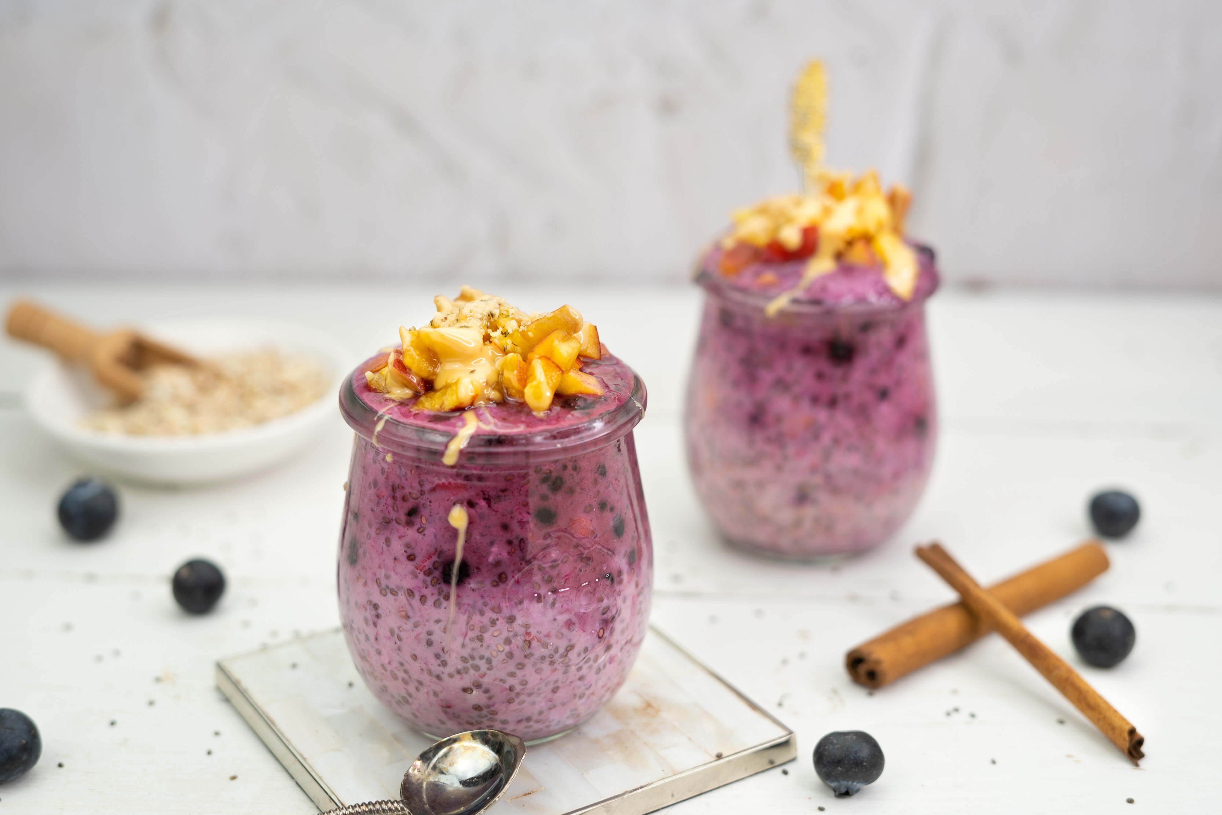 Rezept Serviervorschlag Heidelbeere Pfirsich Overnight Oats