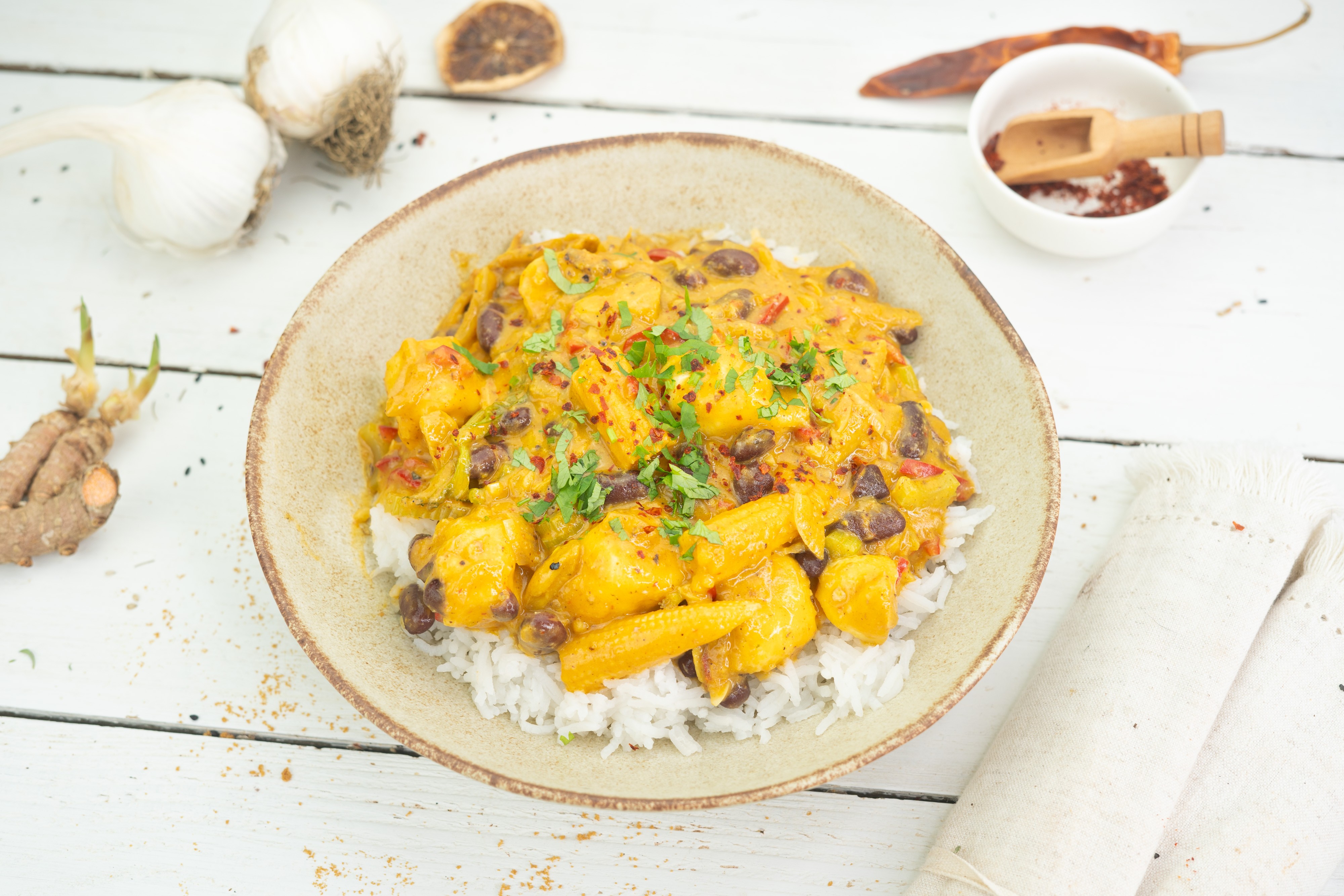 Rezept Serviervorschlag Kreolischer Eintopf mit veganem Hühnchen