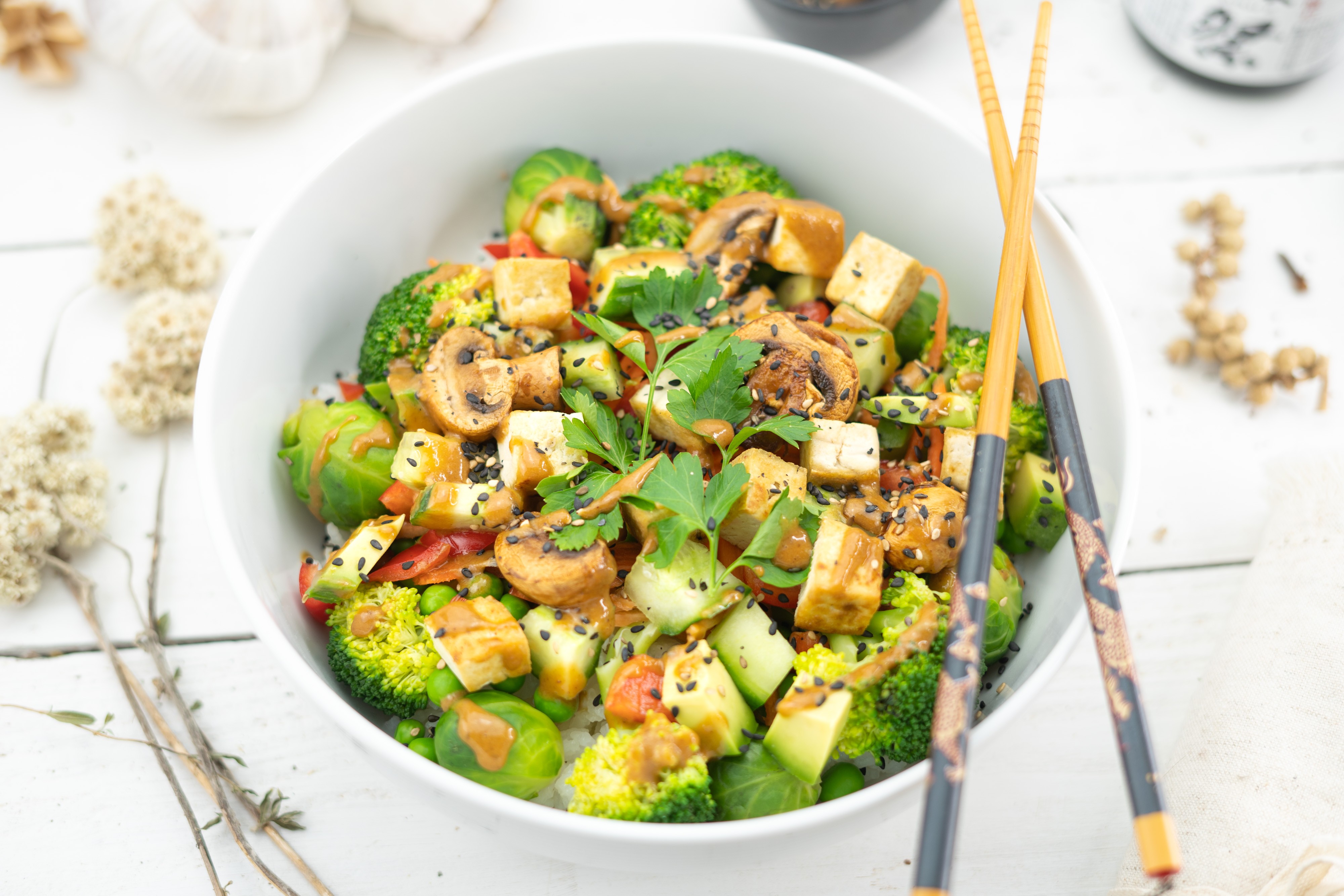 Rezept Serviervorschlag Grüne Cheffrey Bowl mit Brokkoli und Rosenkohl 
