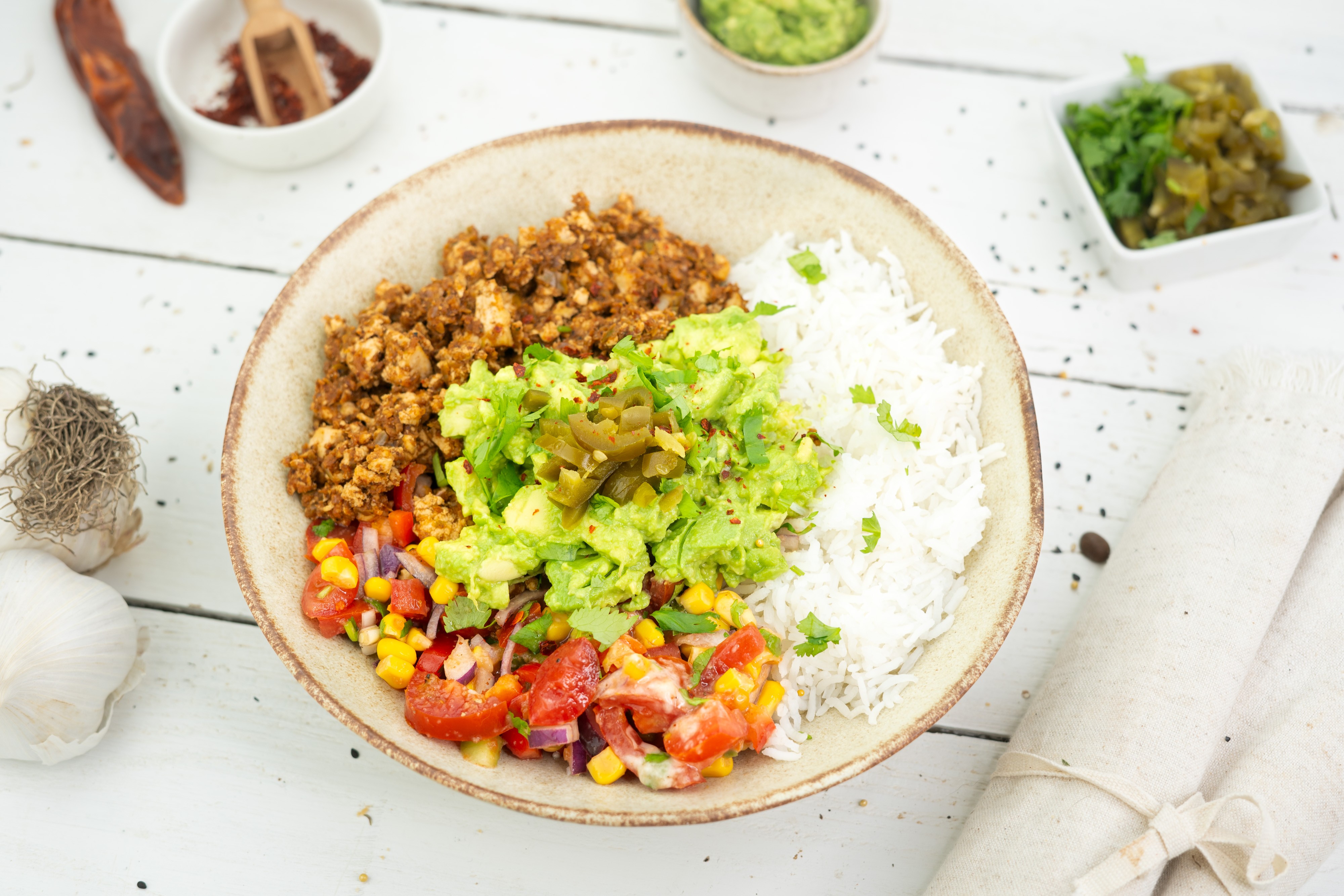 Rezept Serviervorschlag Mexikanische Tofu Burrito Bowl 