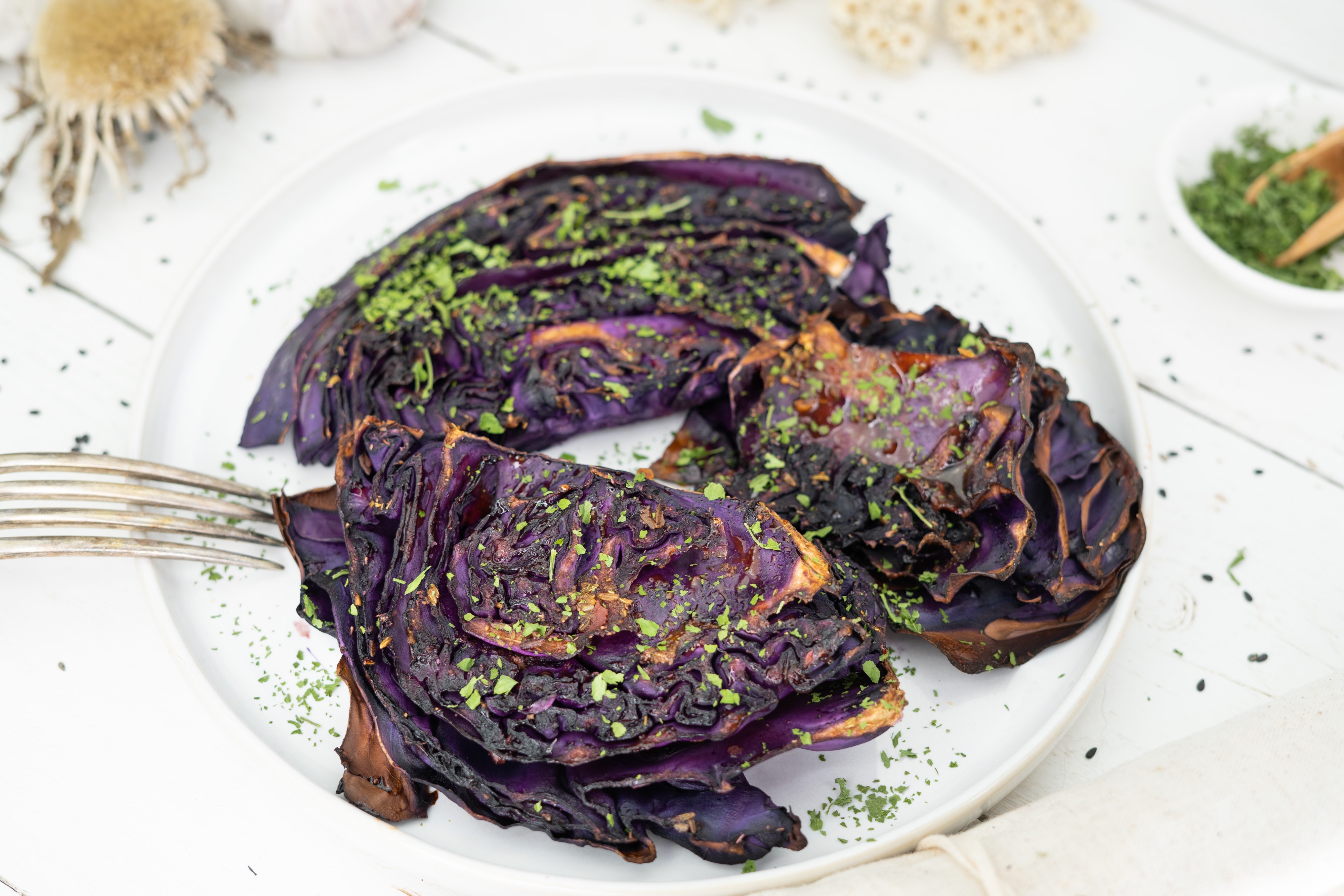 Rezept Serviervorschlag Geröstete Balsamico Rotkohl Schnitzel aus dem Ofen