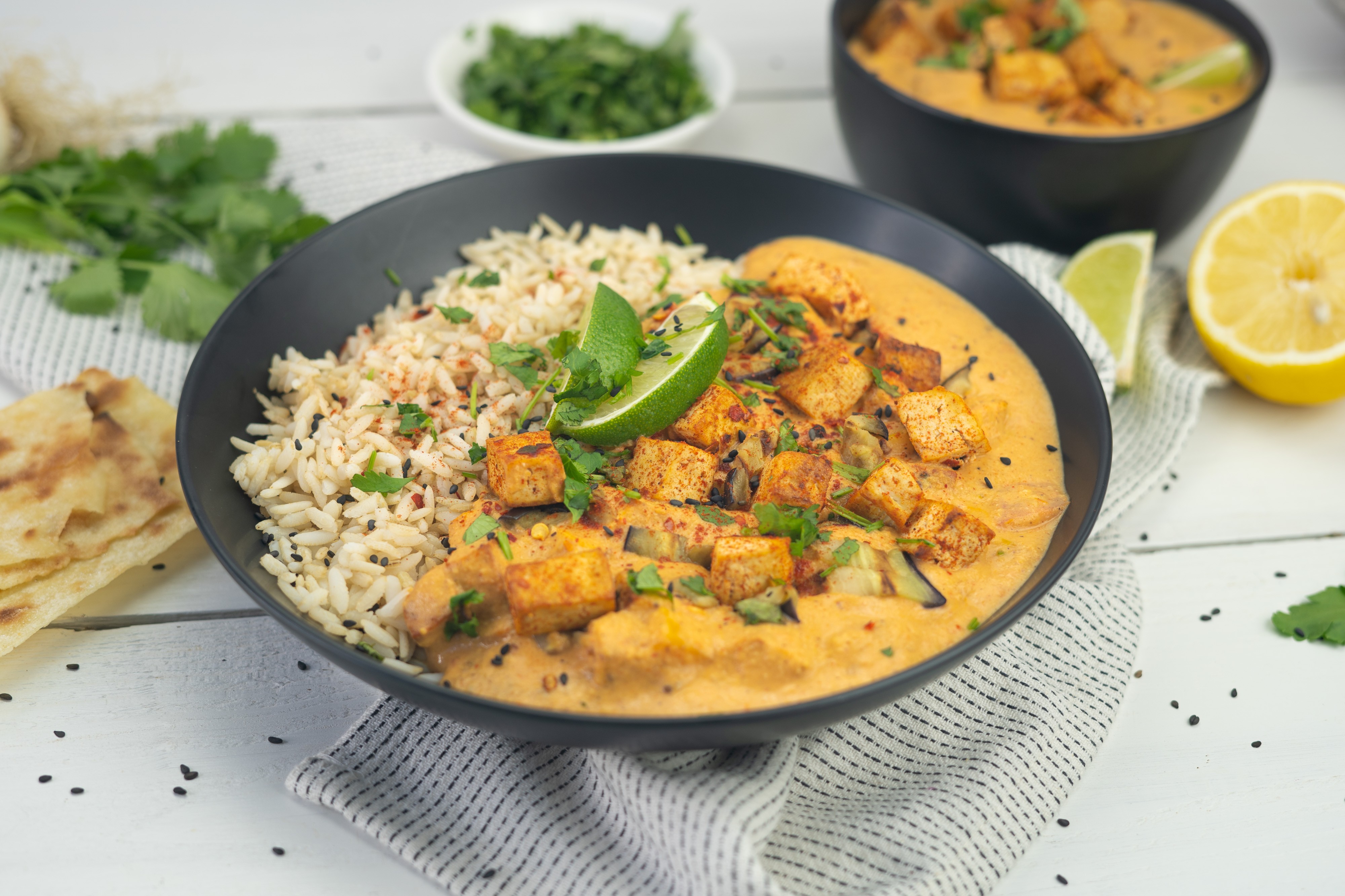 Rezept Serviervorschlag Shahi Paneer mit Tofu und Reis 