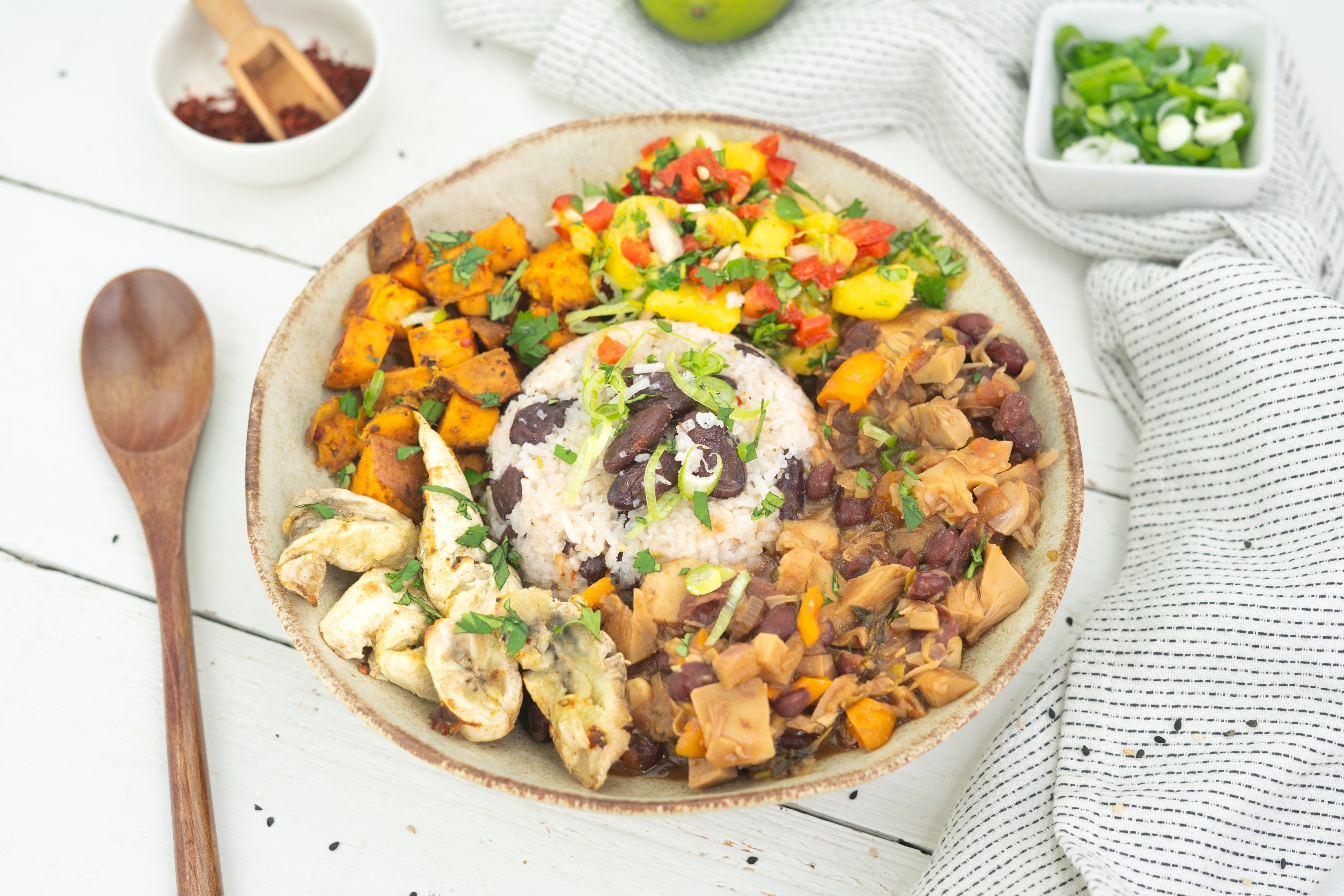 Rezept Serviervorschlag Kreolische Cheffrey Bowl mit Reis & Bohnen