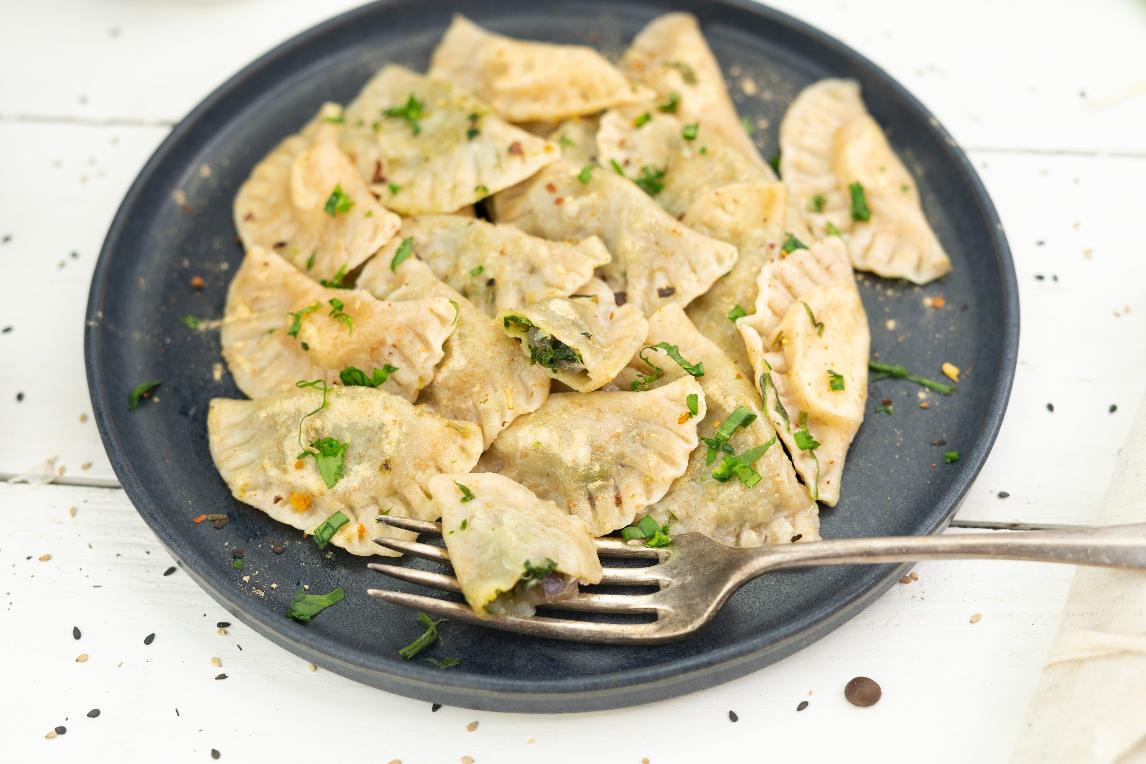 Rezept Serviervorschlag Tiroler Teigtaschen mit cremiger Bärlauch Füllung