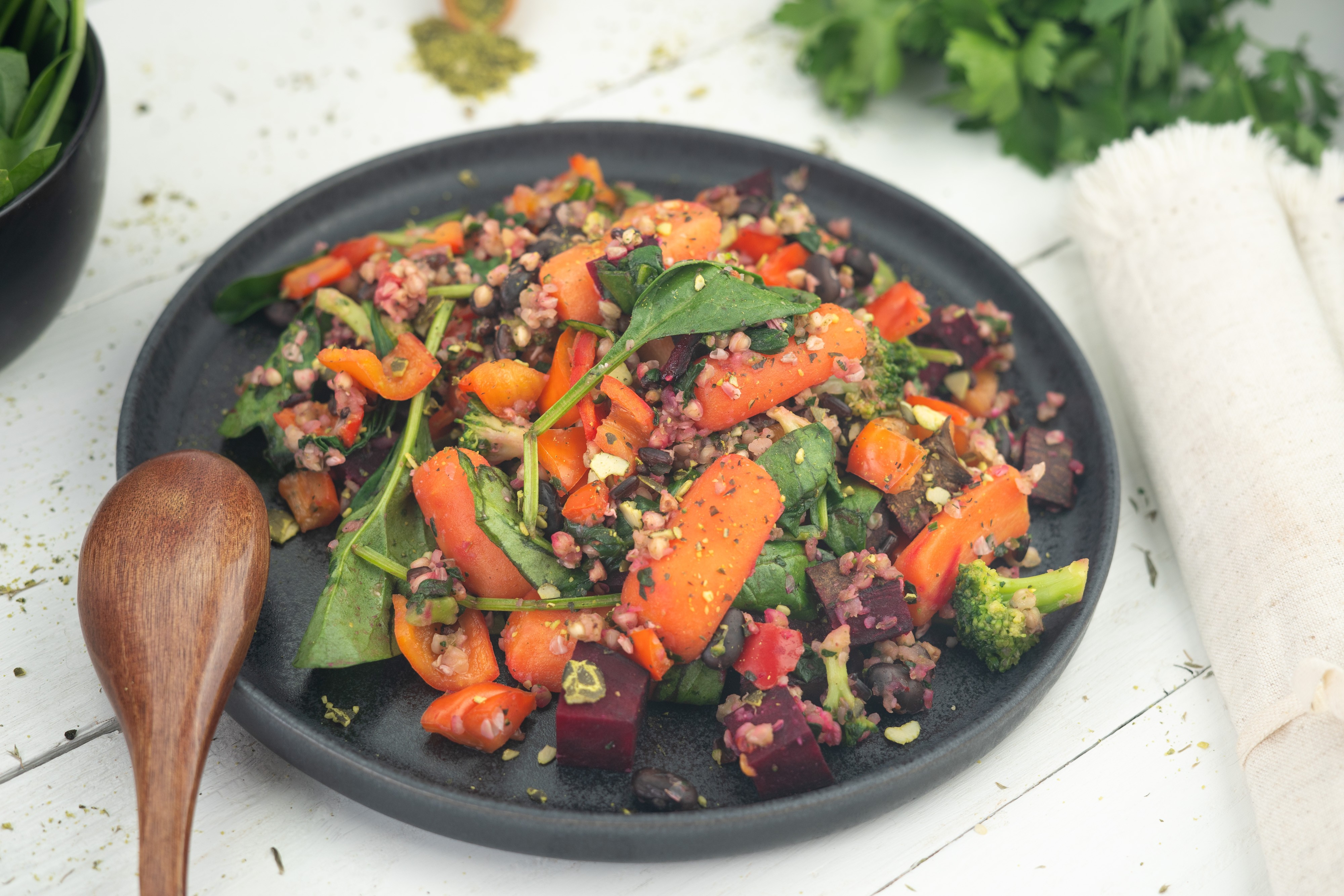 Rezept Serviervorschlag Würzige Buchweizen Gemüsepfanne