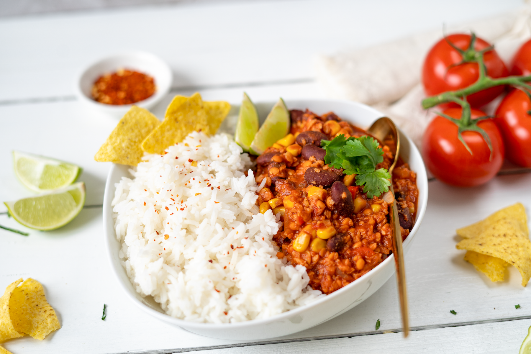 Rezept Serviervorschlag Chili sin Carne mit Reis