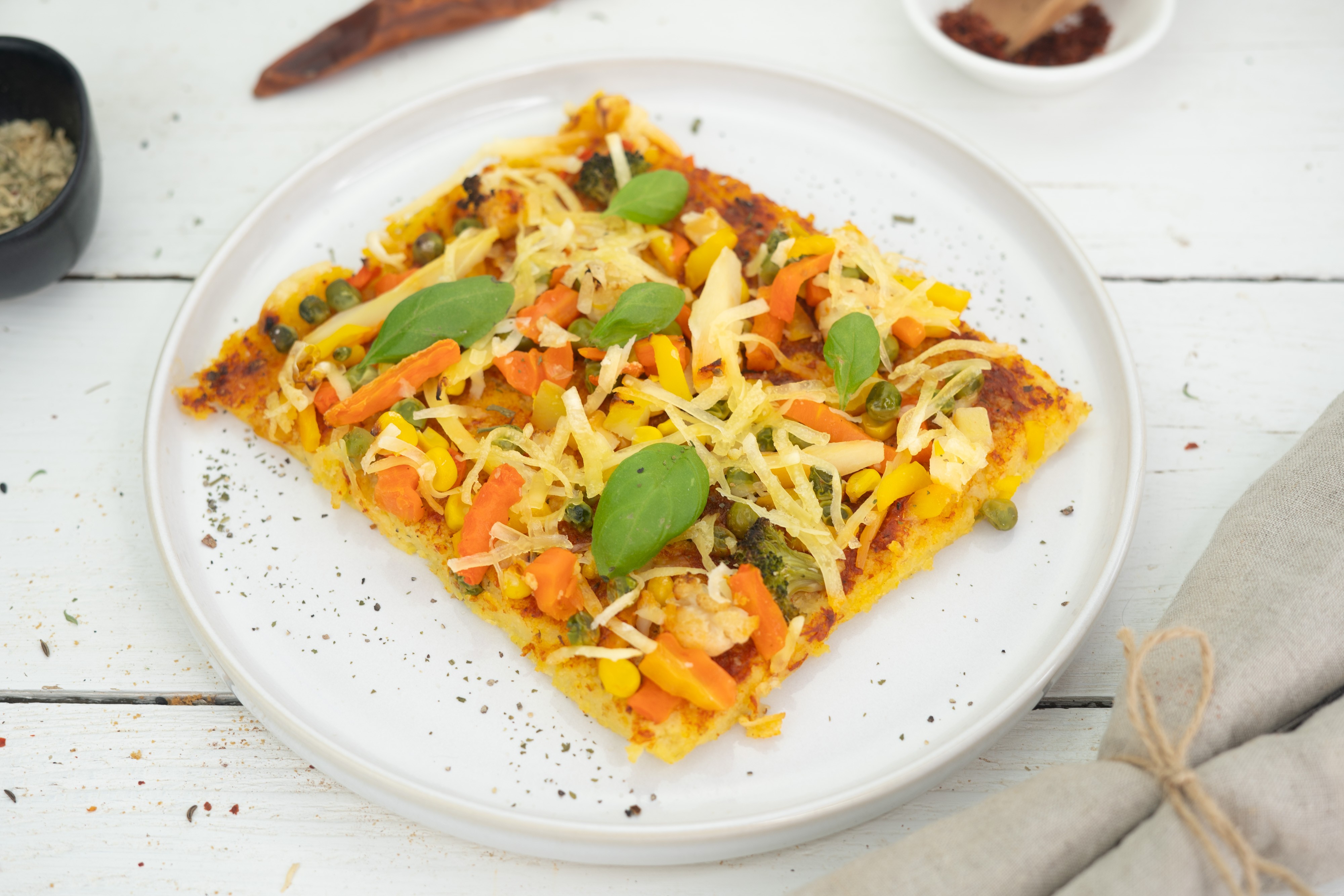Rezept Serviervorschlag Gemüse Polenta Pizza