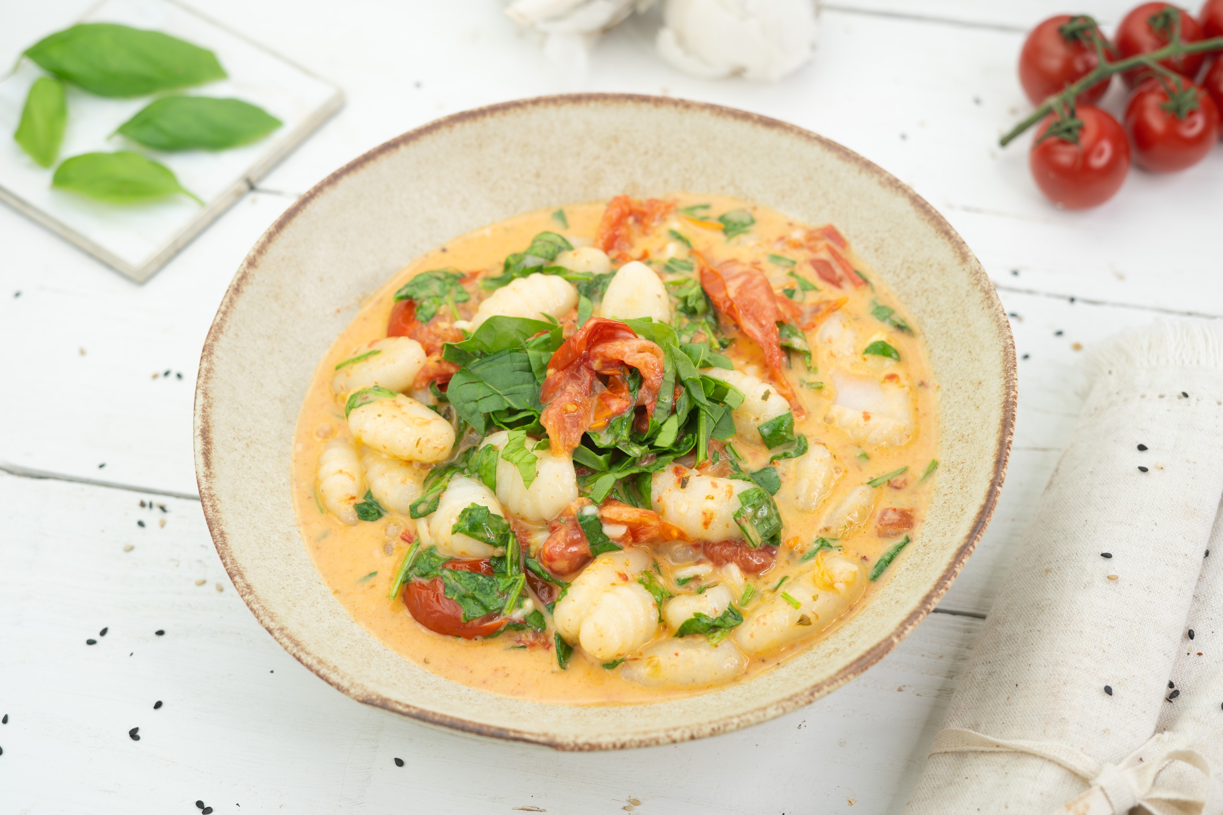 Rezept Serviervorschlag Feta Gnocchi mit Spinat & Tomaten
