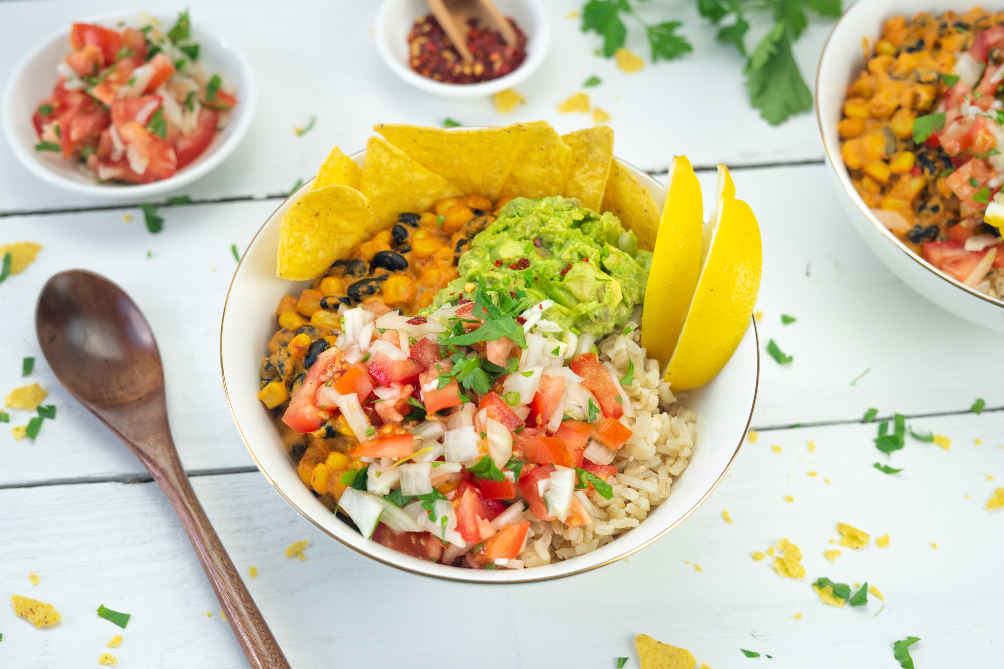 Rezept Serviervorschlag Mexikanischer Queso Dip mit Reis 