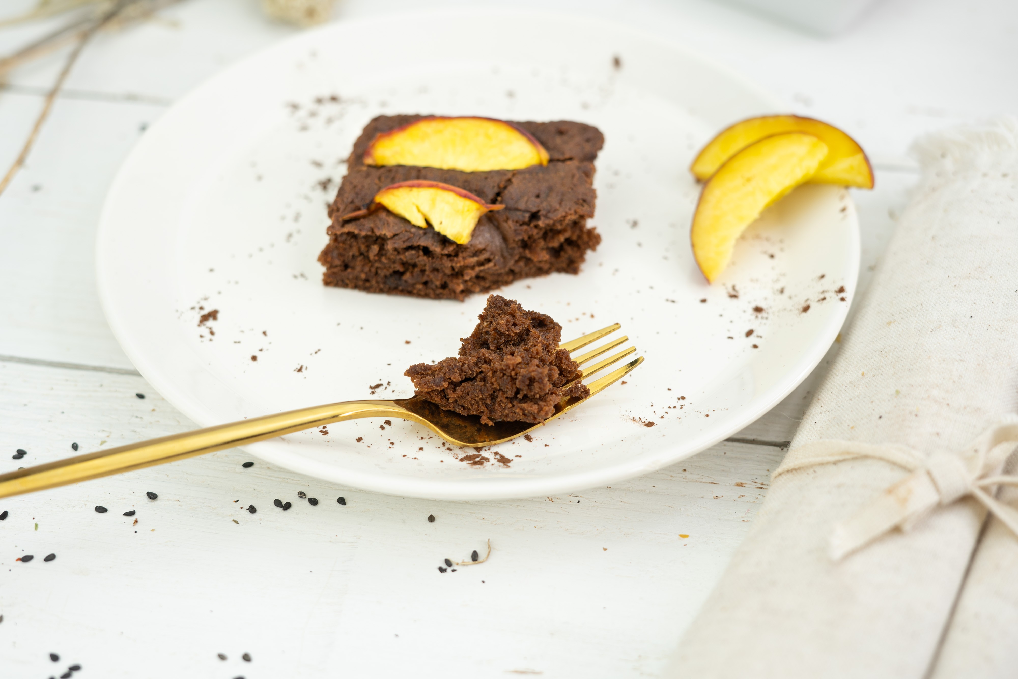 Rezept Serviervorschlag Pfirsich Schoko Kuchen
