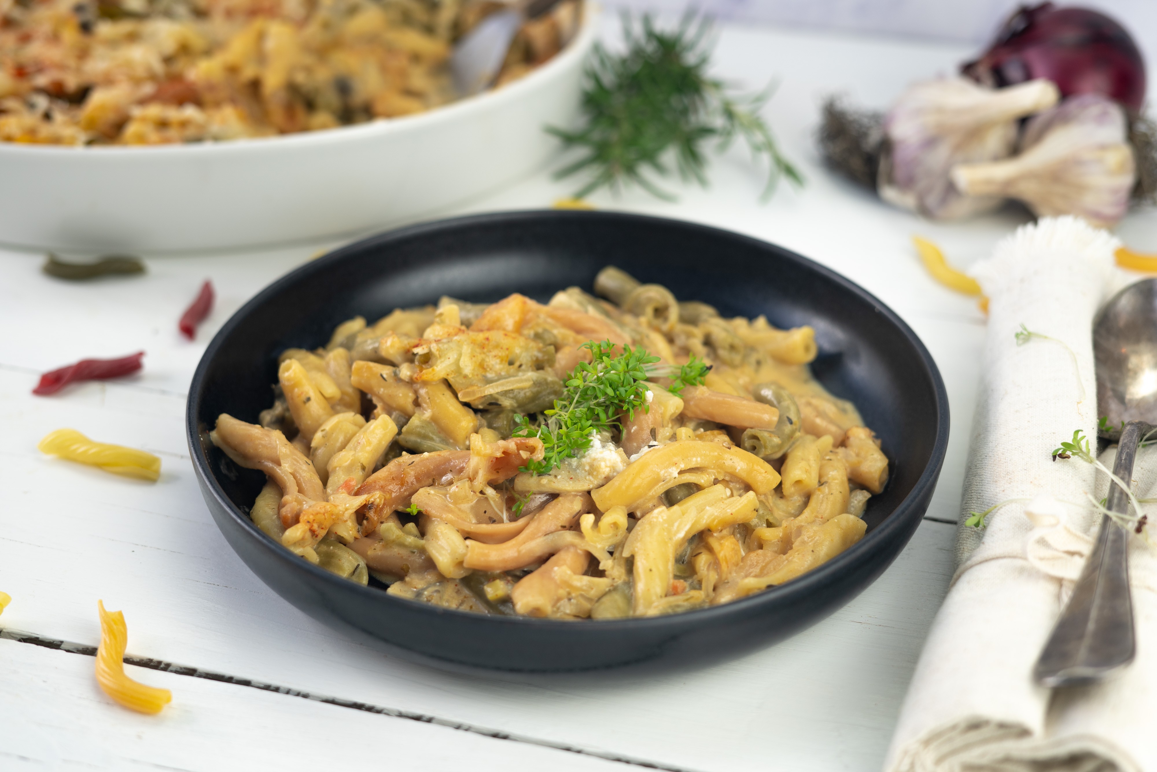 Rezept Serviervorschlag Champignon Nudelauflauf mit Käse
