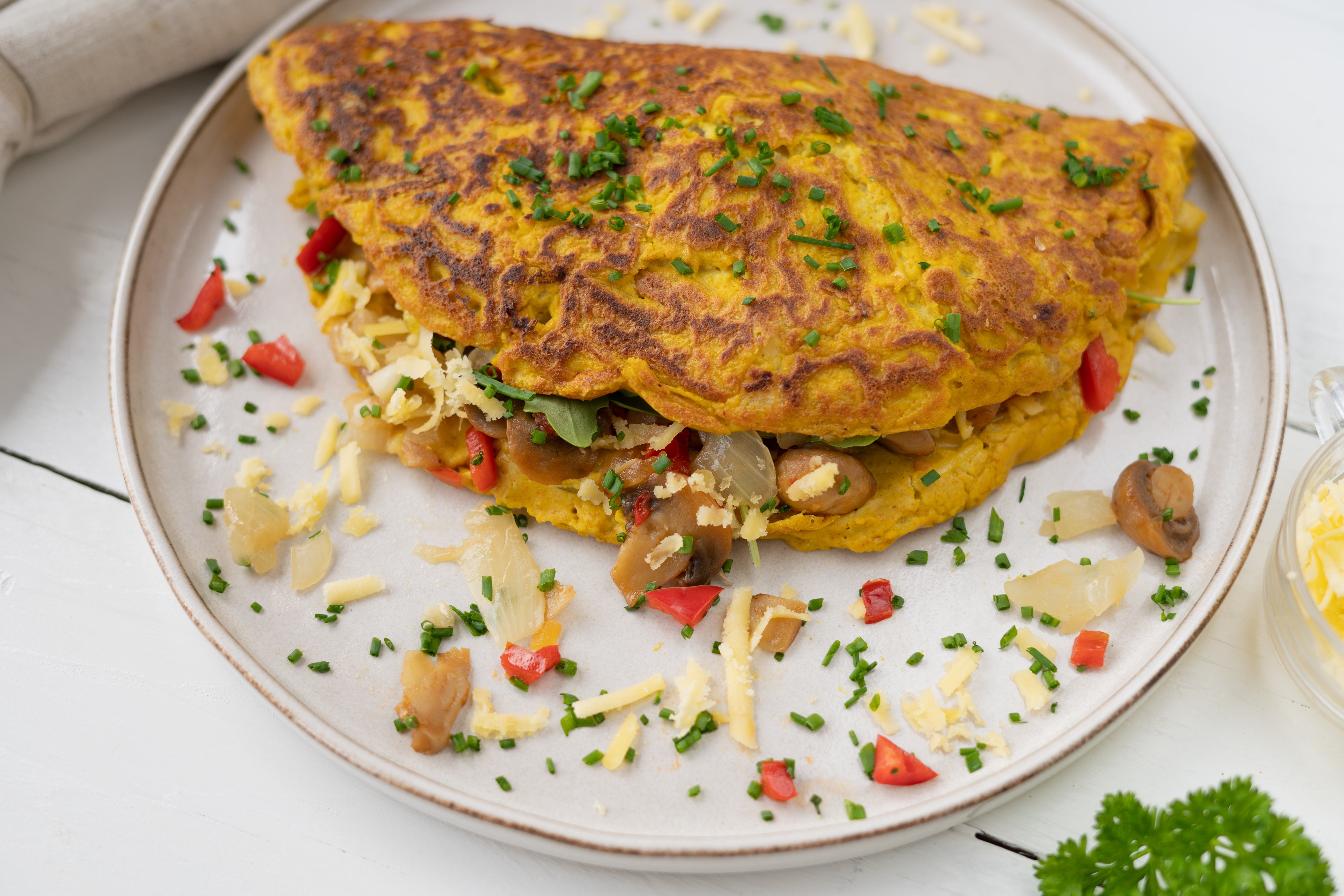 Rezept Serviervorschlag Omelette mit gebratenem Gemüse