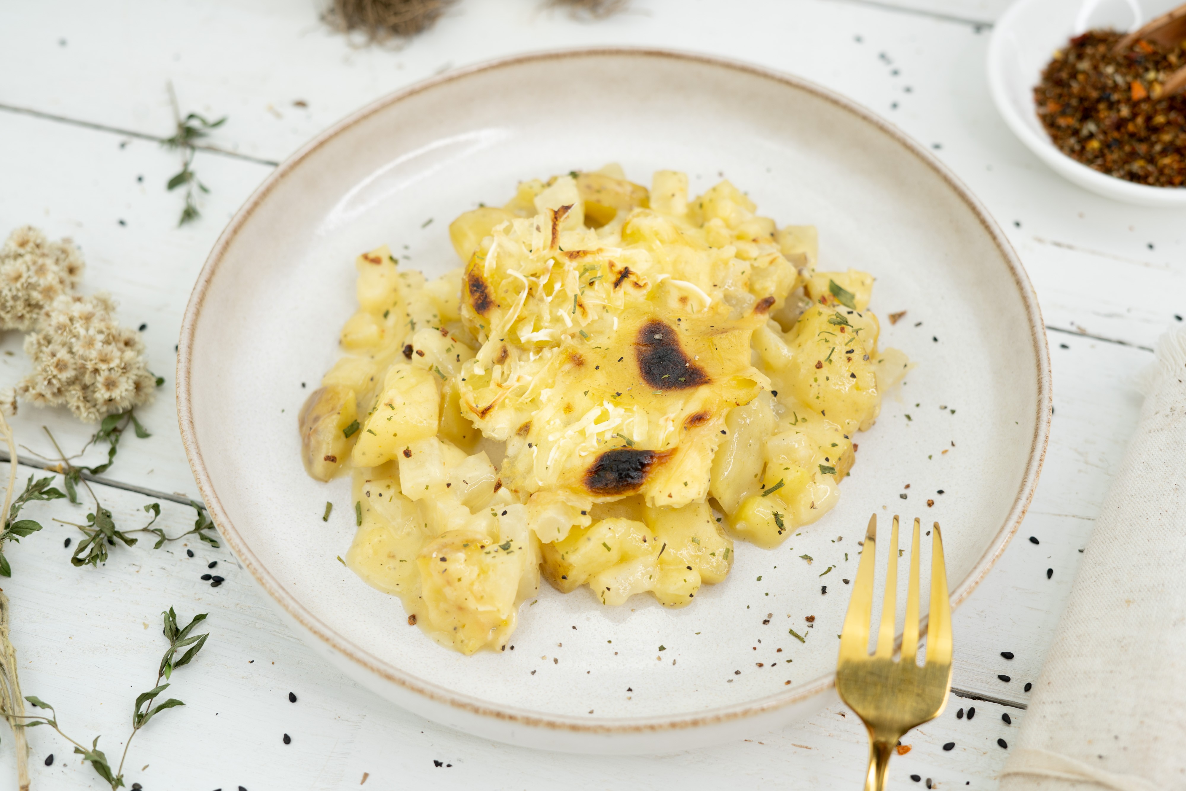 Rezept Serviervorschlag Überbackener Kohlrabi Kartoffel Auflauf