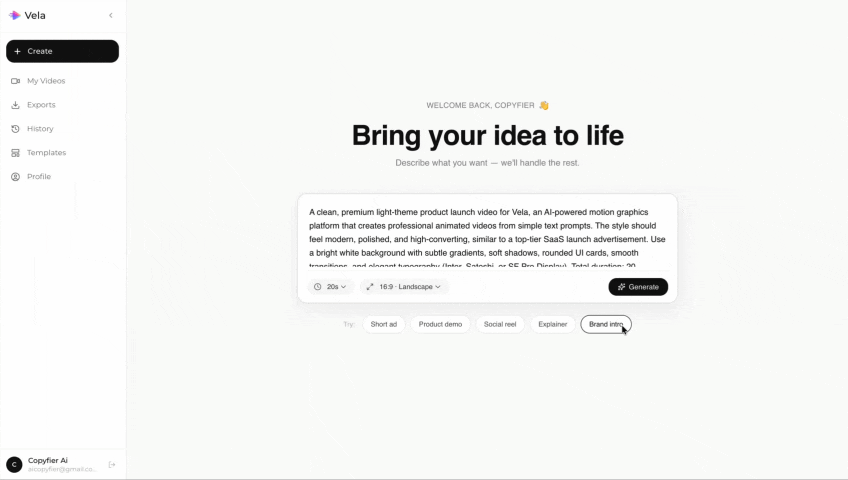Vela motion graphic demo
