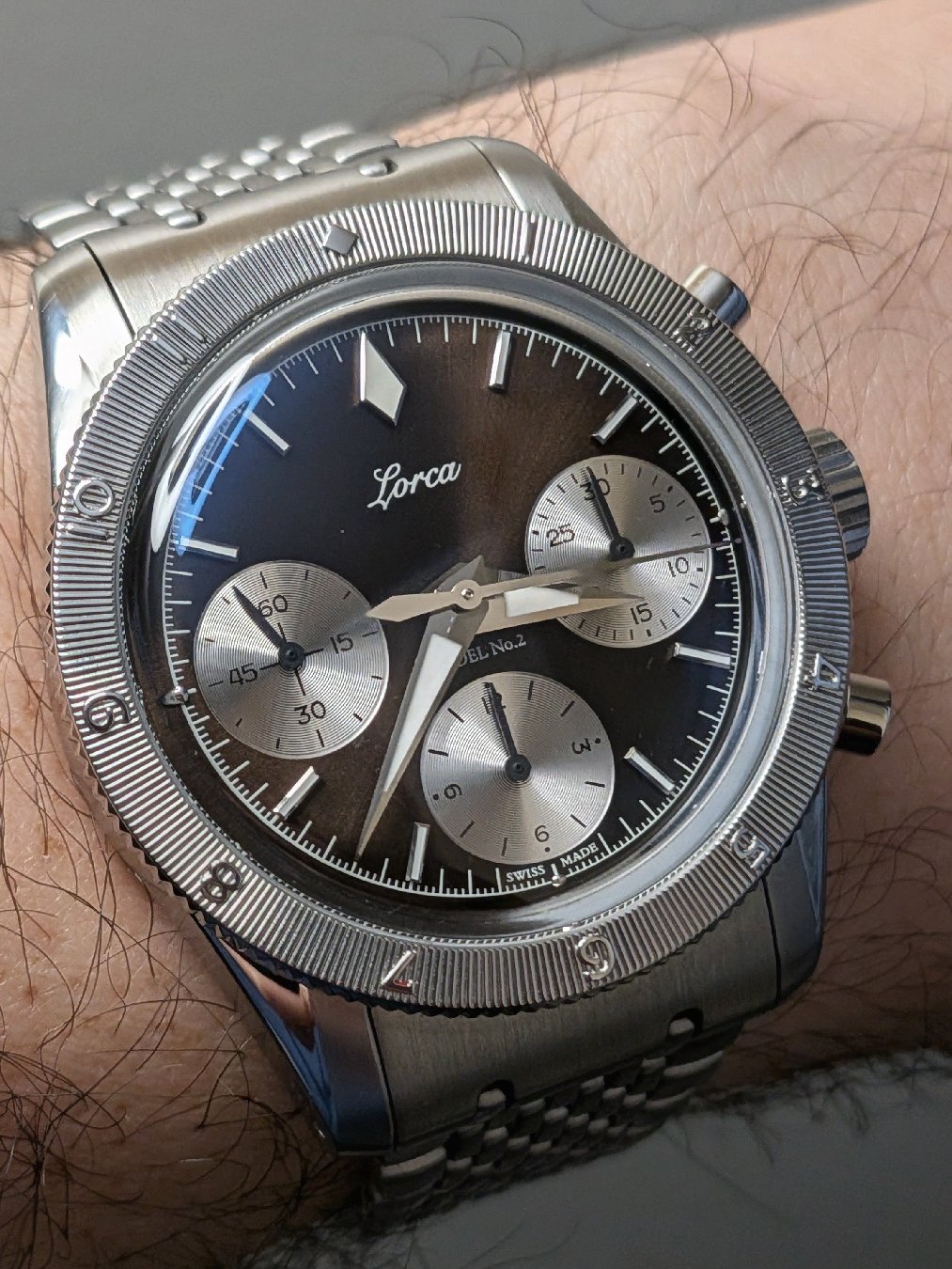 Lorca Model No. 2 chronograph with golden gray dial