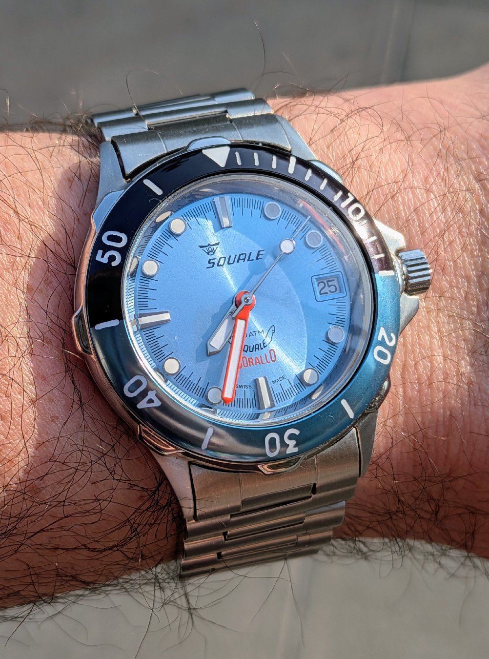 The Squale Corallo NOS 2008 on an original stamped steel Squale bracelet.