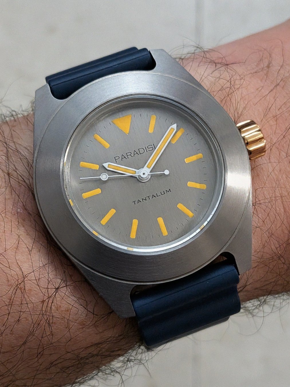 Paradisi RP02 in tantalum. Here on a Divecore American FKM strap. 