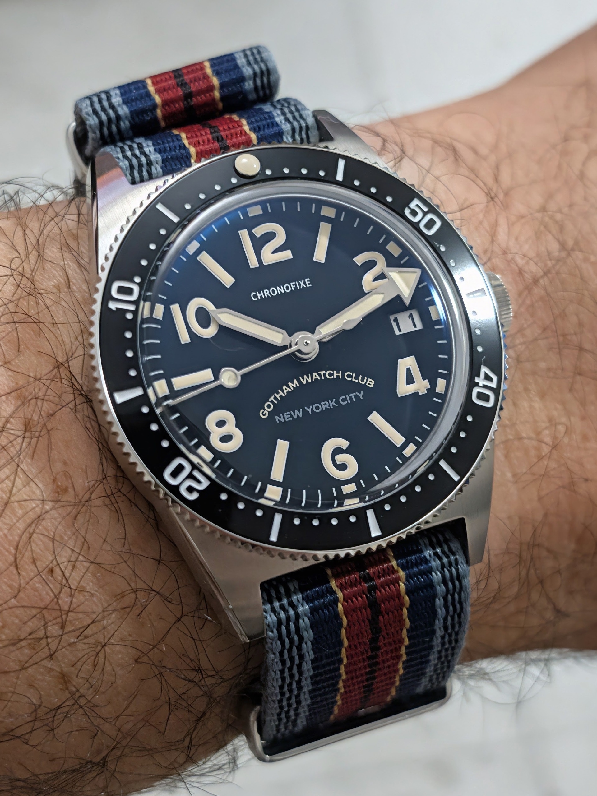 Chronofixe Diver x Gotham Watch Club on a SBWC strap