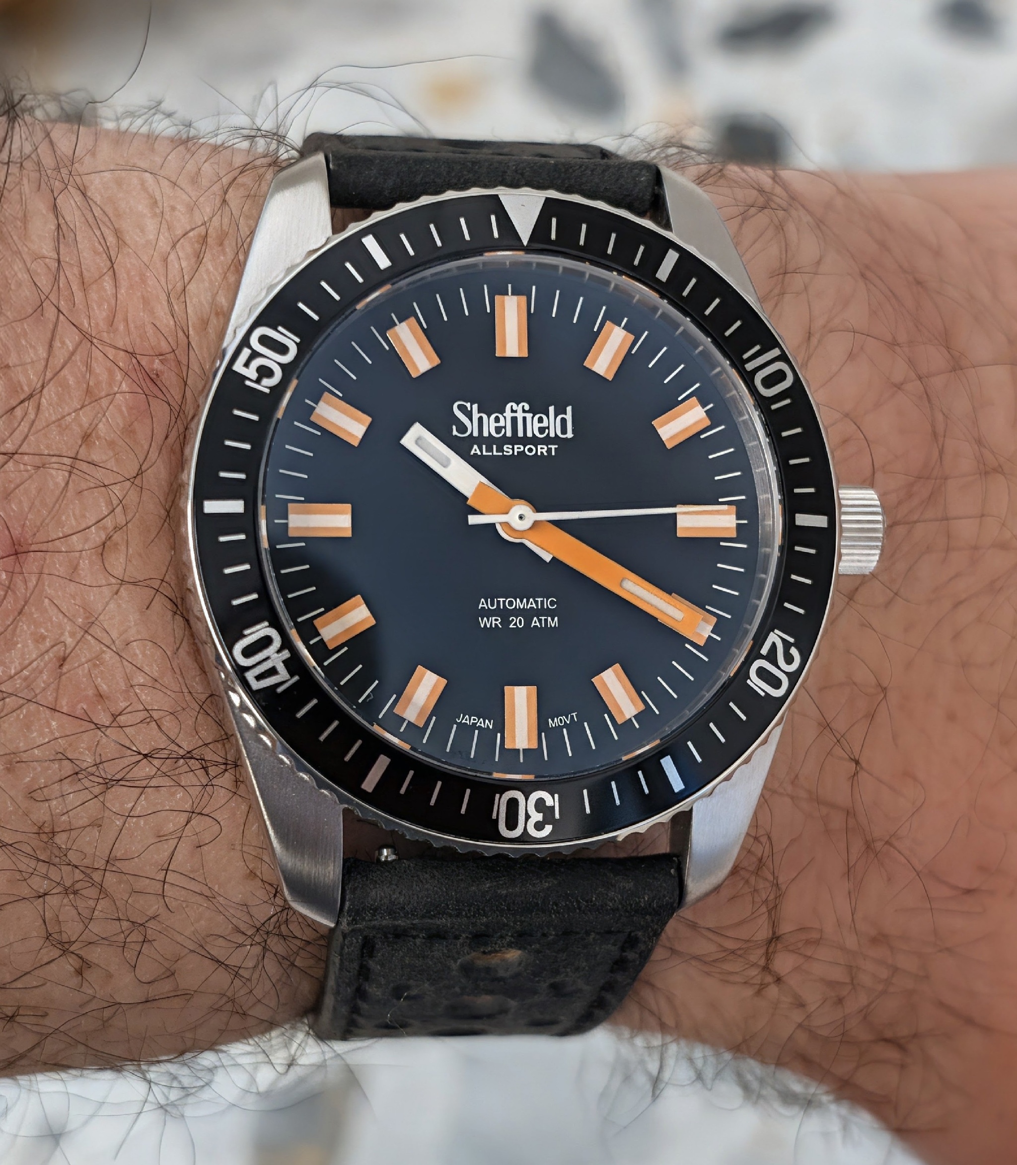 Sheffield 1A 38 on a Horween leather rally strap by Straphabit. 